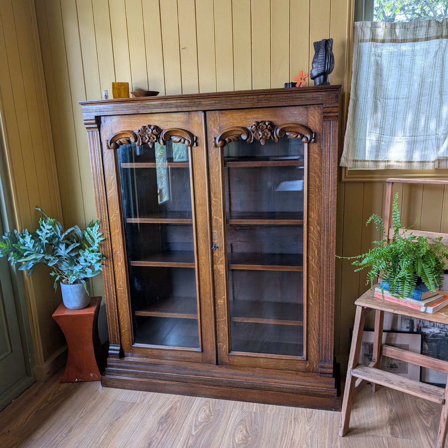 Large Antique Oak Glazed Bookcase