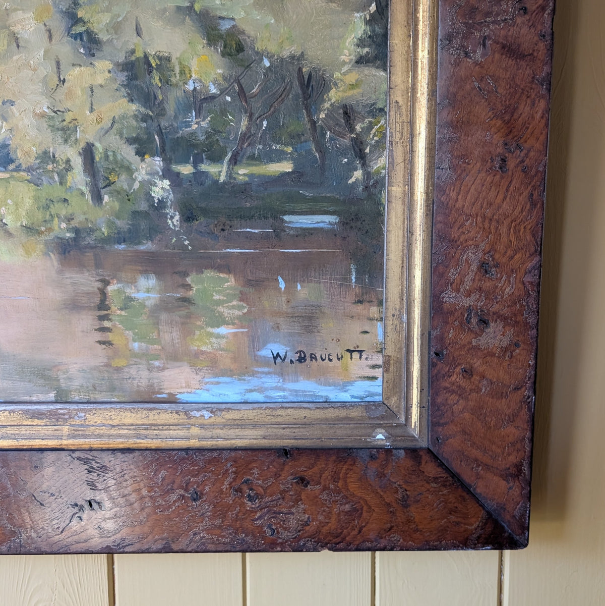 Antique Oil Painting "The Angler" by W Baucutt