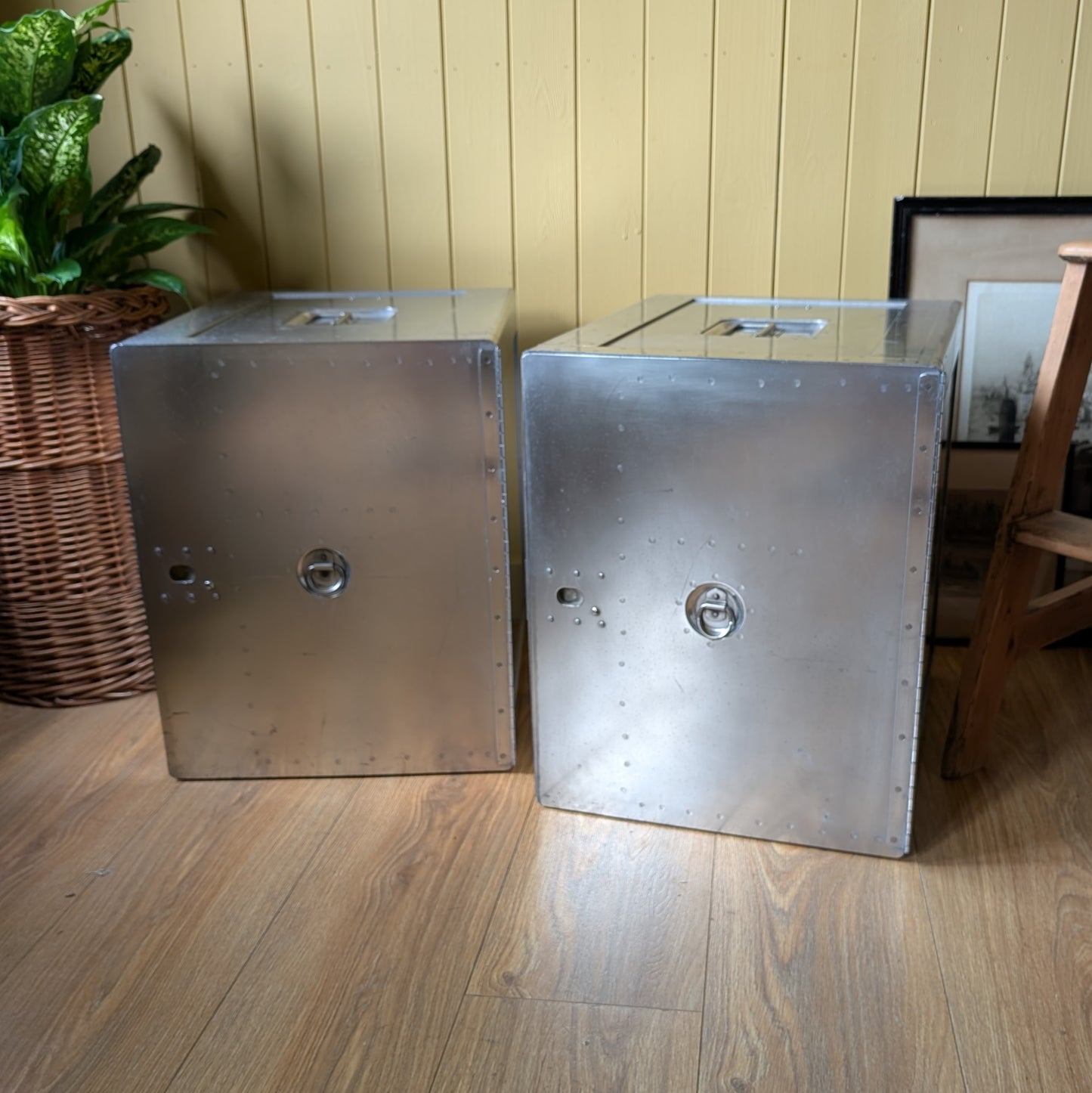 Pair of Vintage Industrial Aluminium Flight Cases