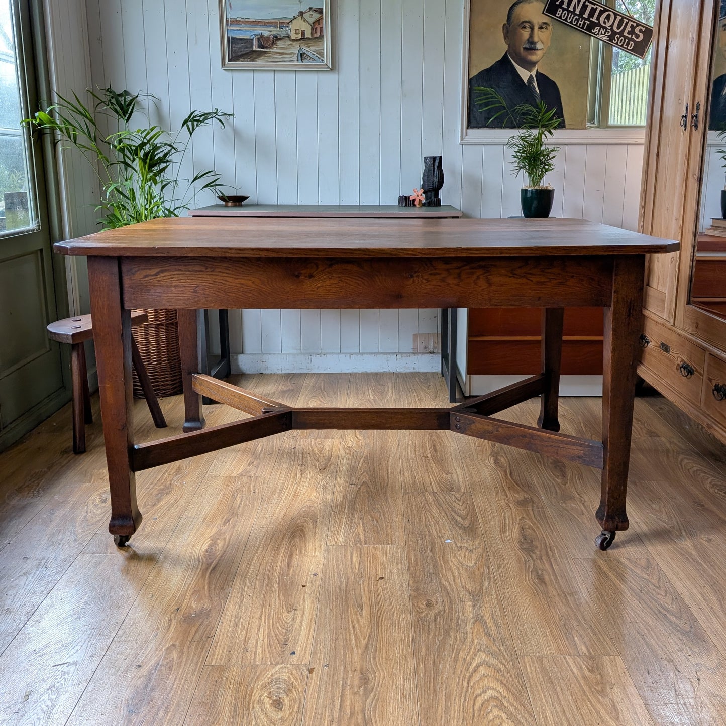 Oak Arts and Crafts Hay Rake Dining Table