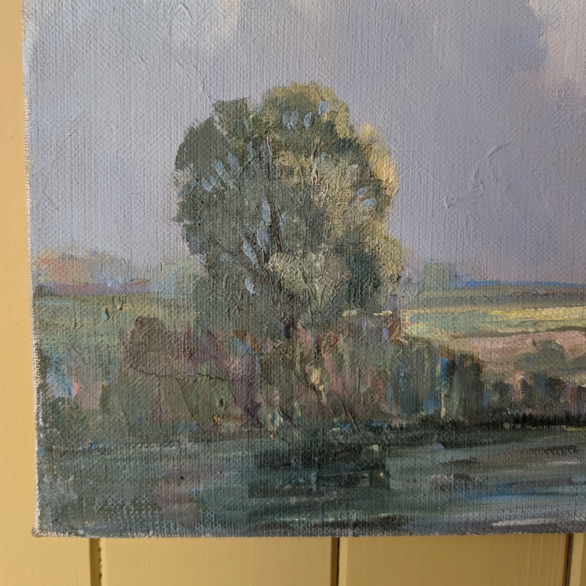 Antique Oil Painting "Clouds over the River Meadow"