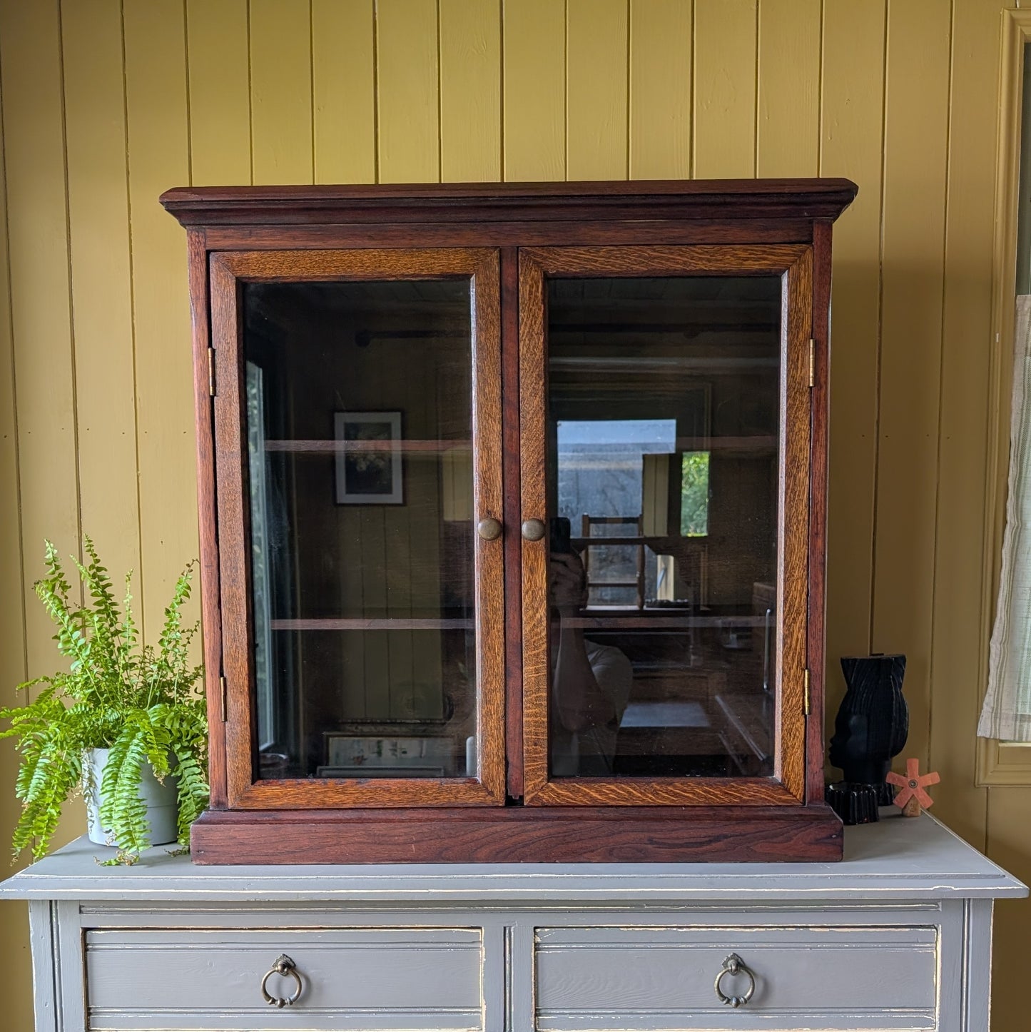 Antique Oak Glazed Countertop Cupboard.