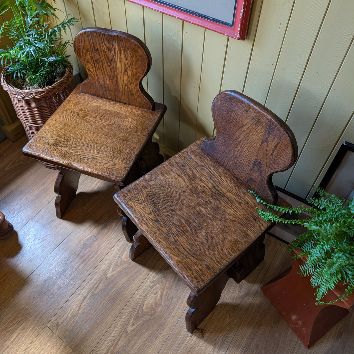 Pair of 1960s Mid-Century Brutalist Solid Oak Dining Chairs