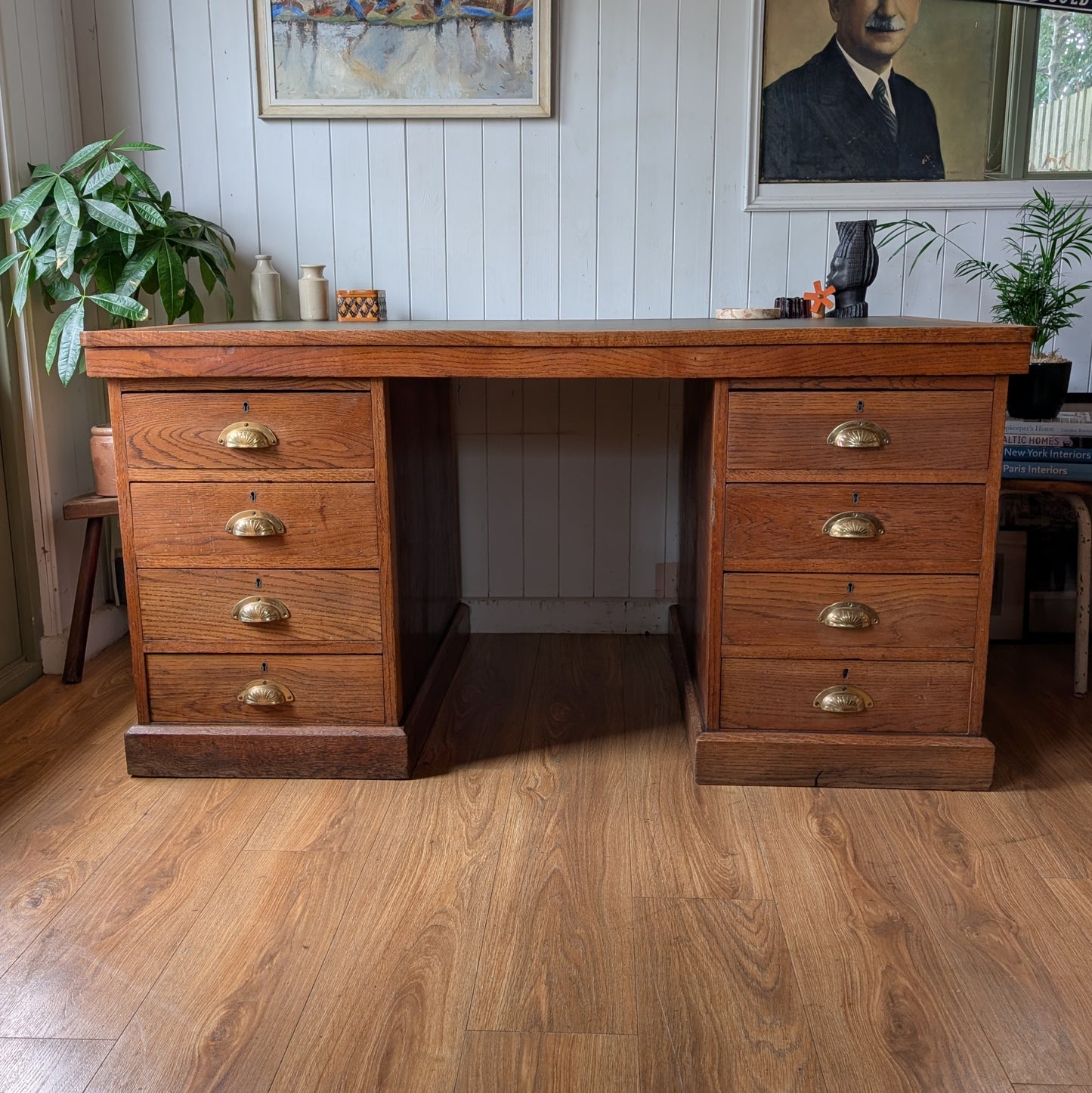 Antique Oak Twin Pedestal Desk