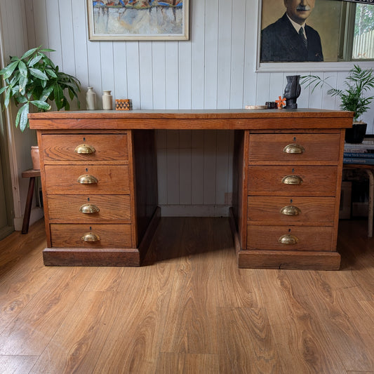 Antique Oak Twin Pedestal Desk