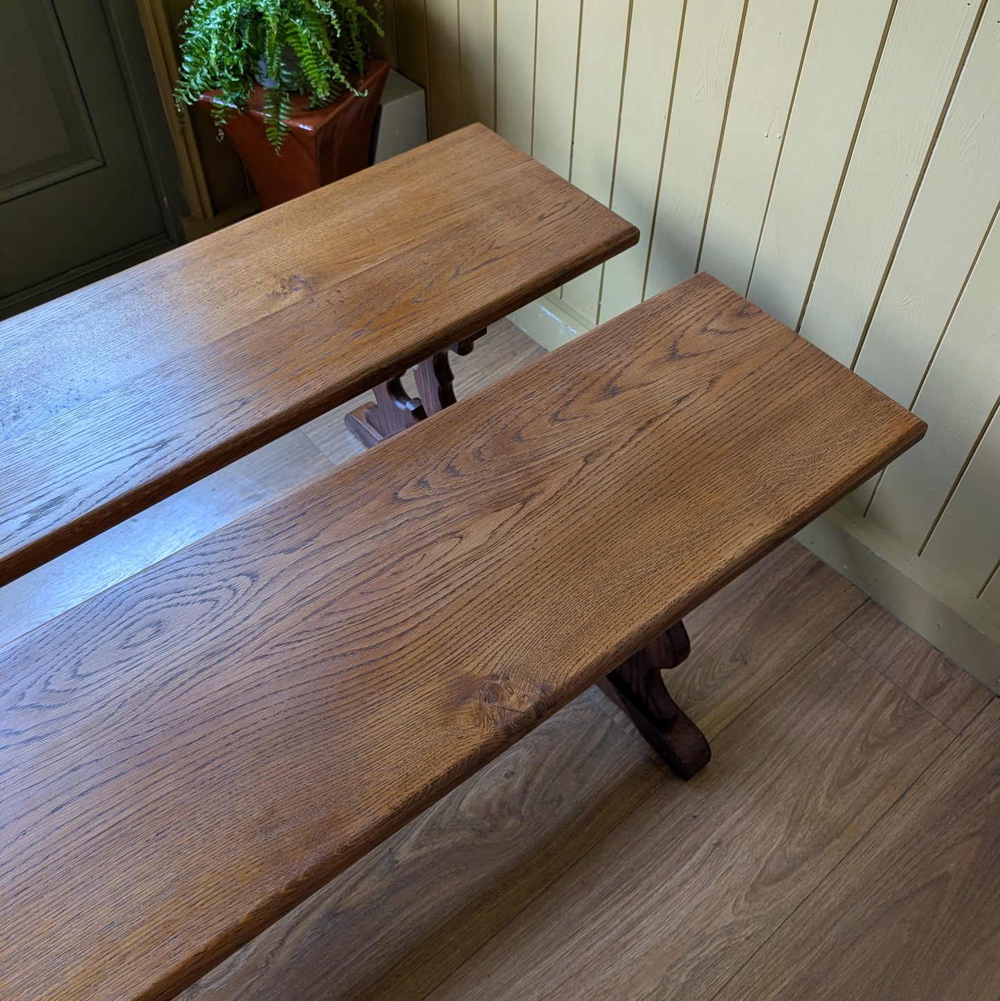 Pair of Vintage Solid Oak Benches