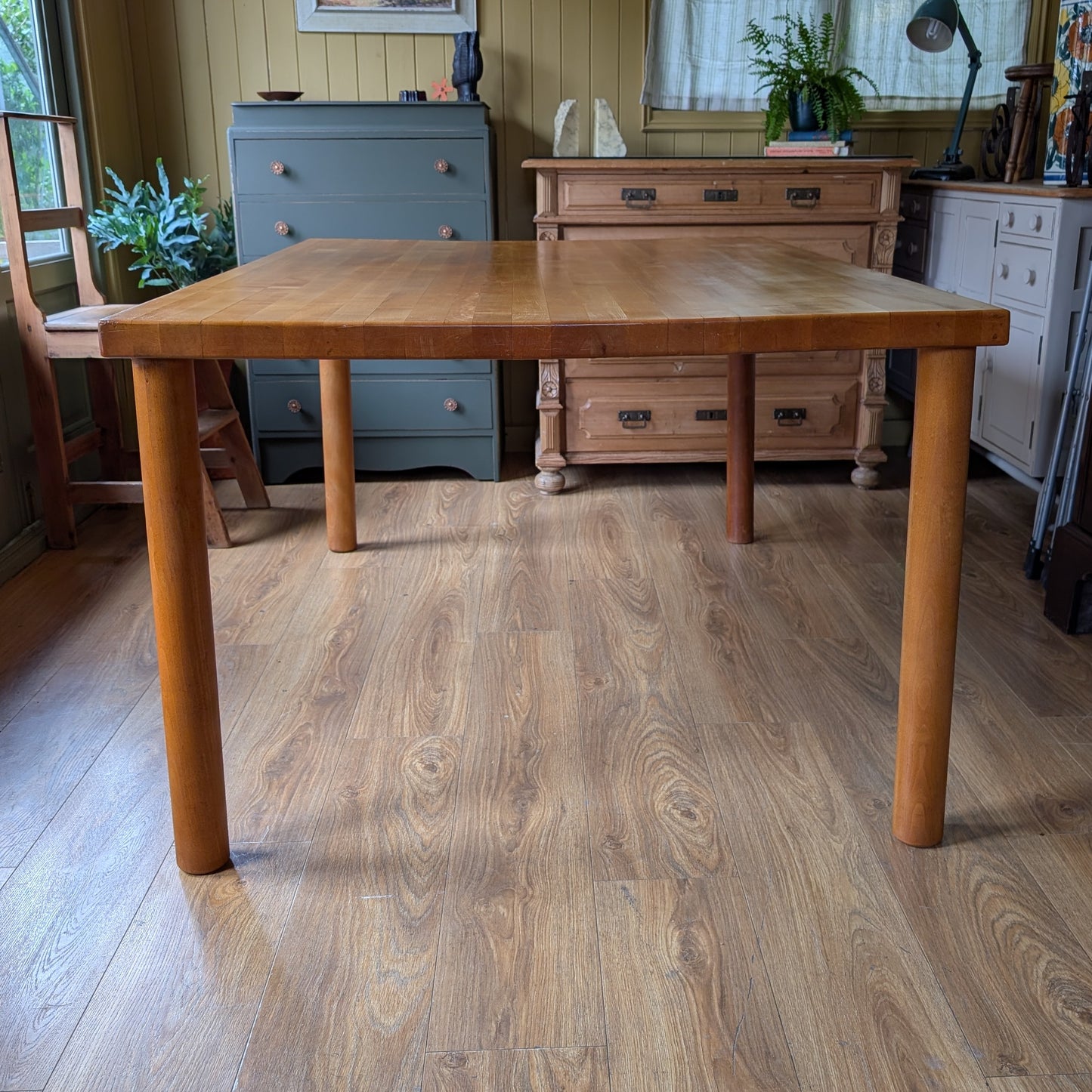 Mid Century Solid Hard Maple Butcher Block Dining Table