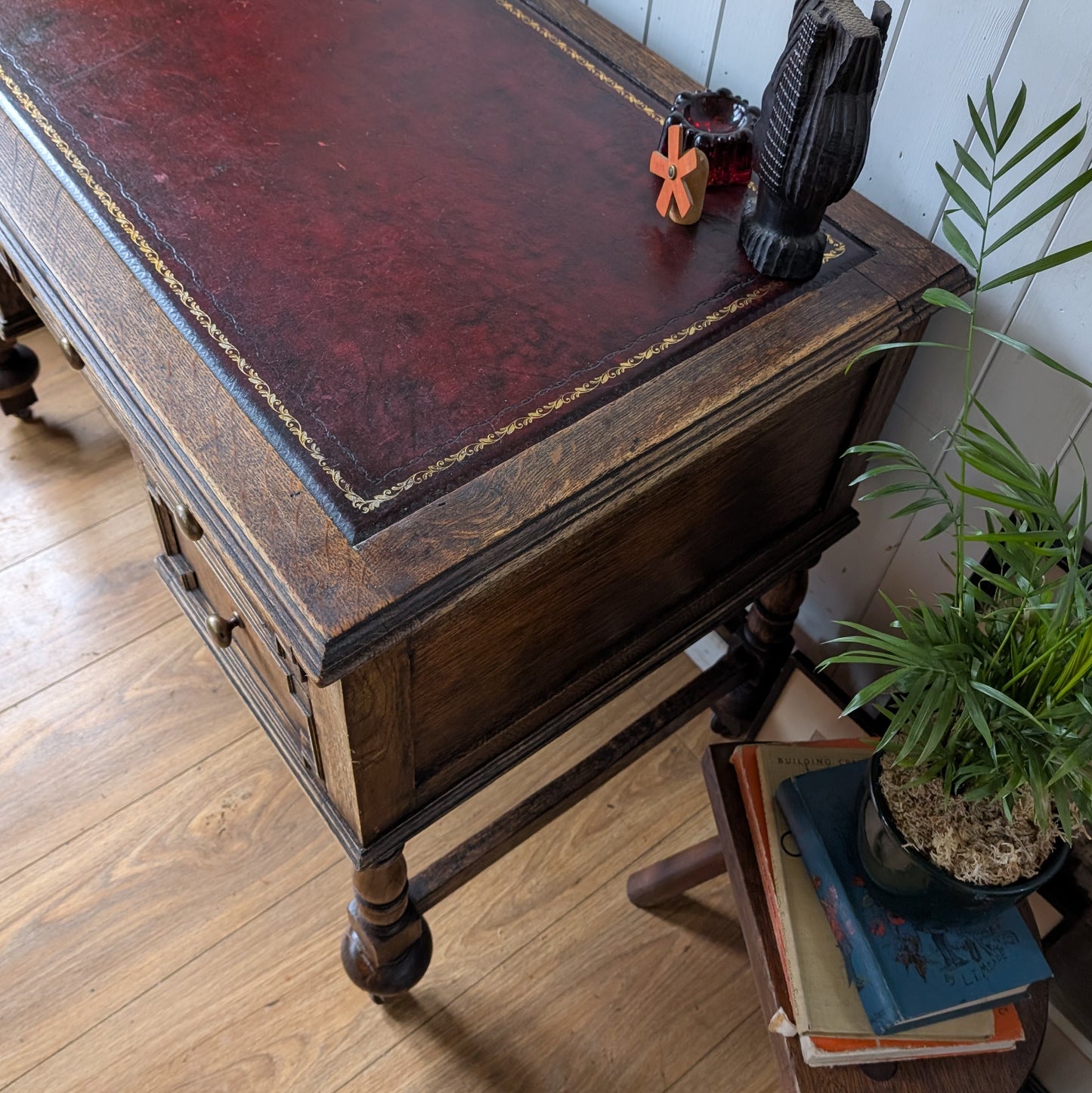 Antique Oak Desk with Leather Top