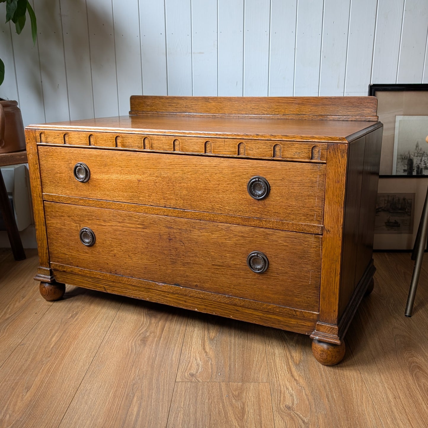 Small Low Antique Oak Chest of Drawers