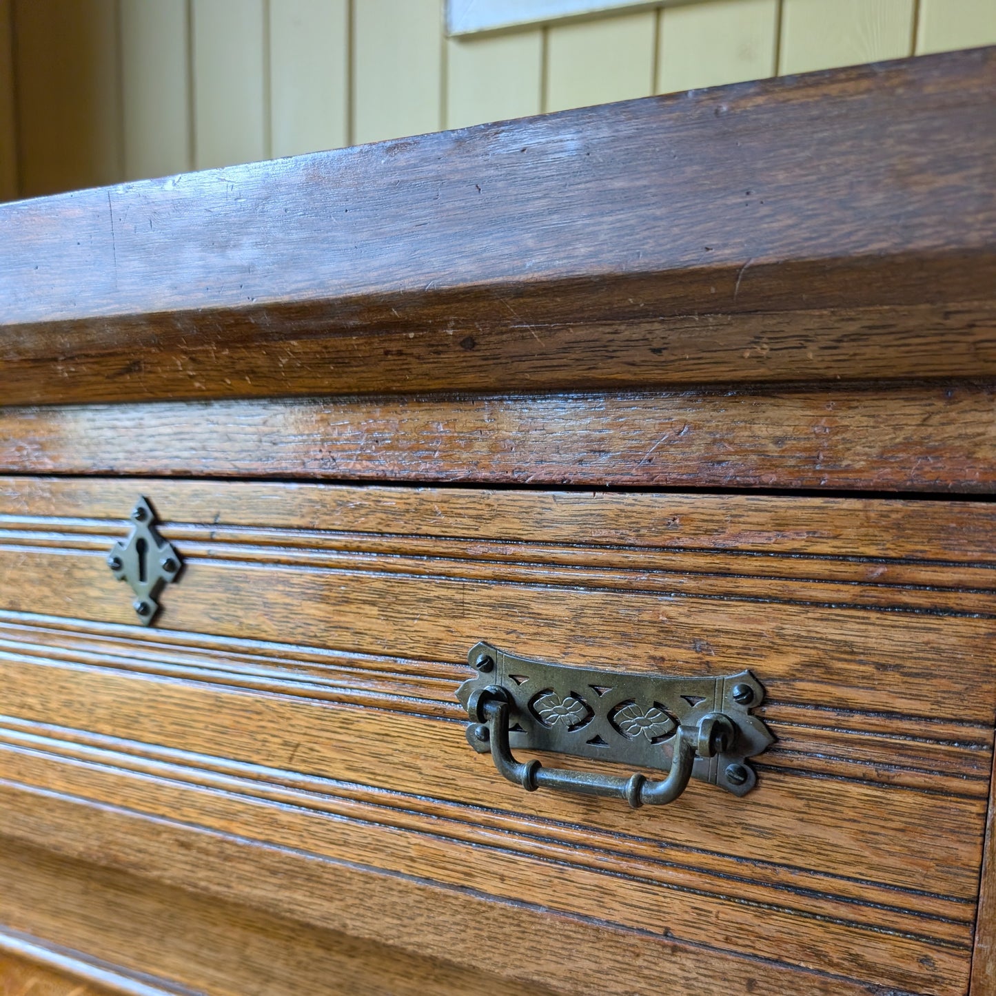 Large Antique Oak Cupboard with Two Drawers.