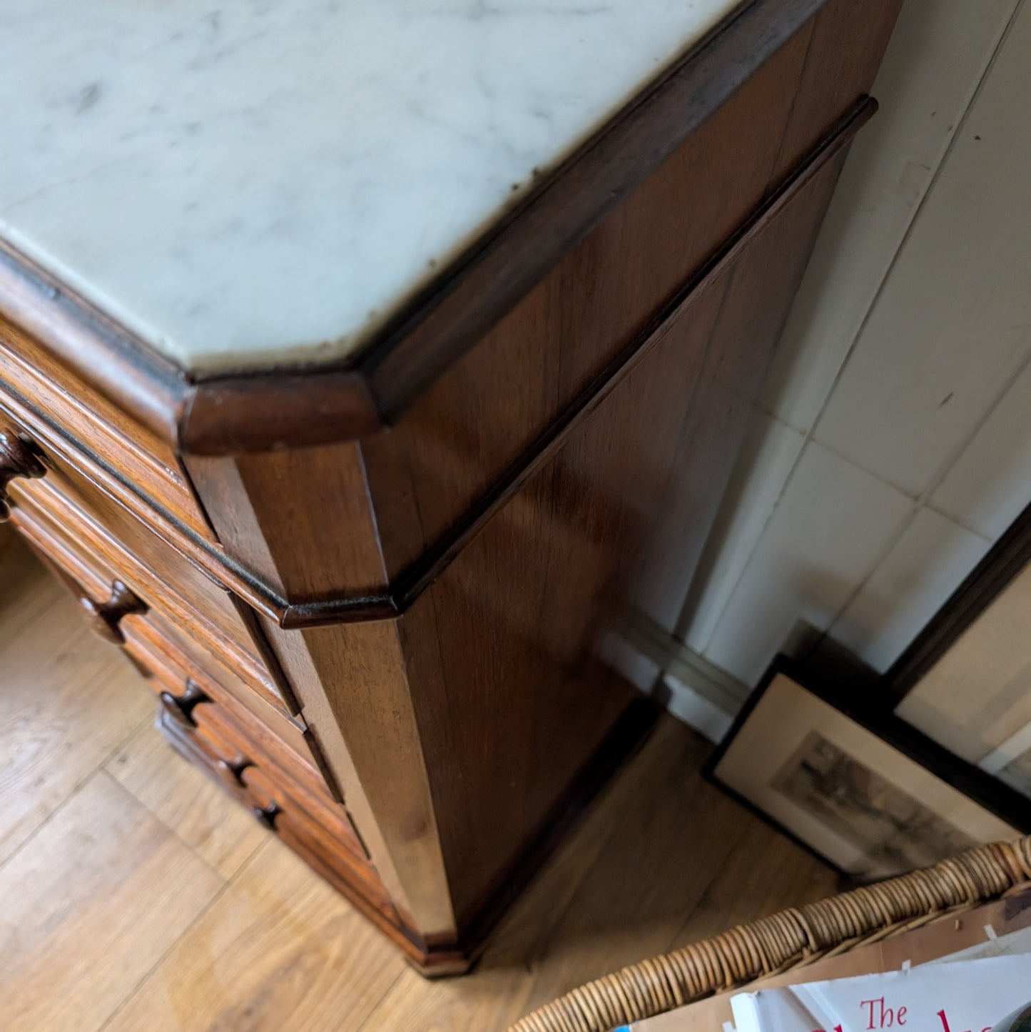French Marble Top Pot Cupboard with Drawers