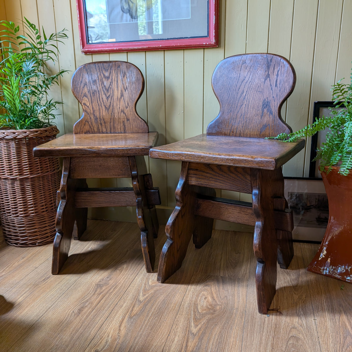 Pair of 1960s Mid-Century Brutalist Solid Oak Dining Chairs