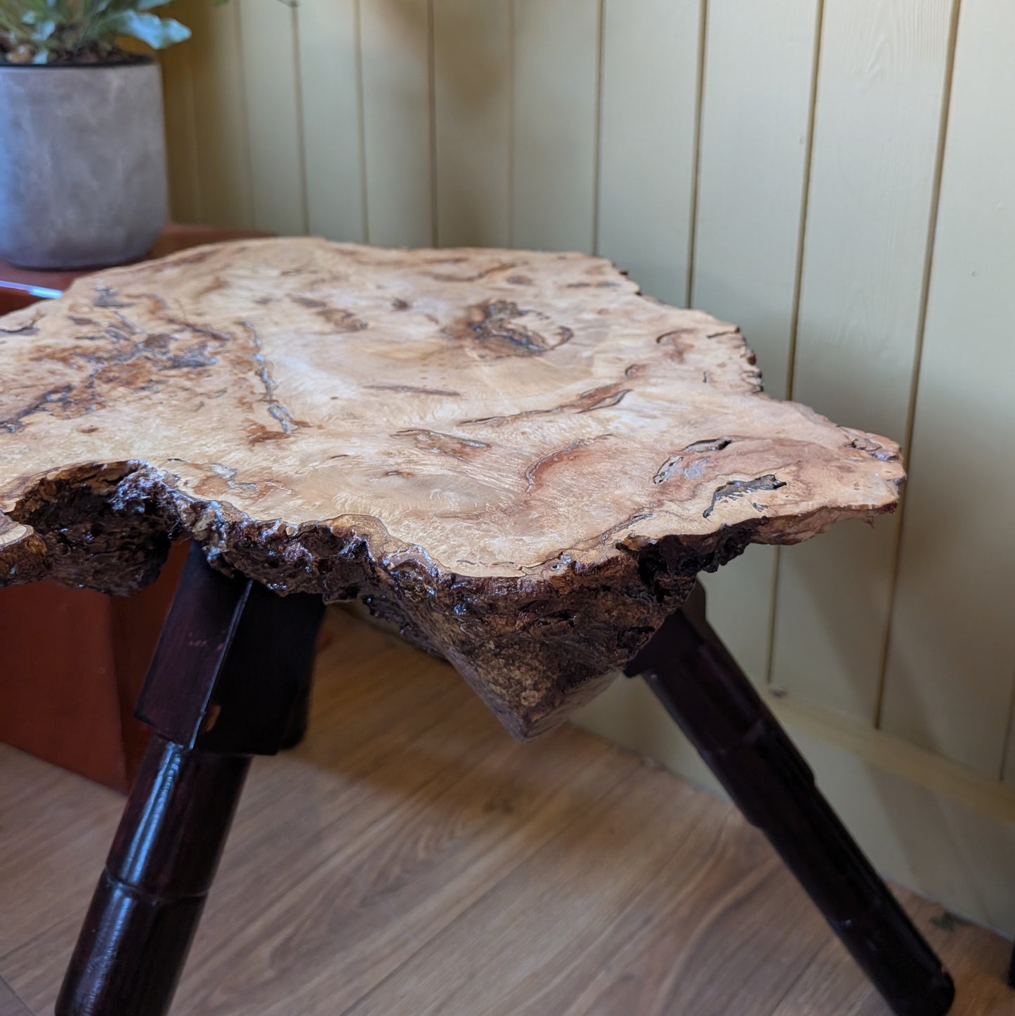Vintage Studio Craft Burr Wood Tripod Side Table