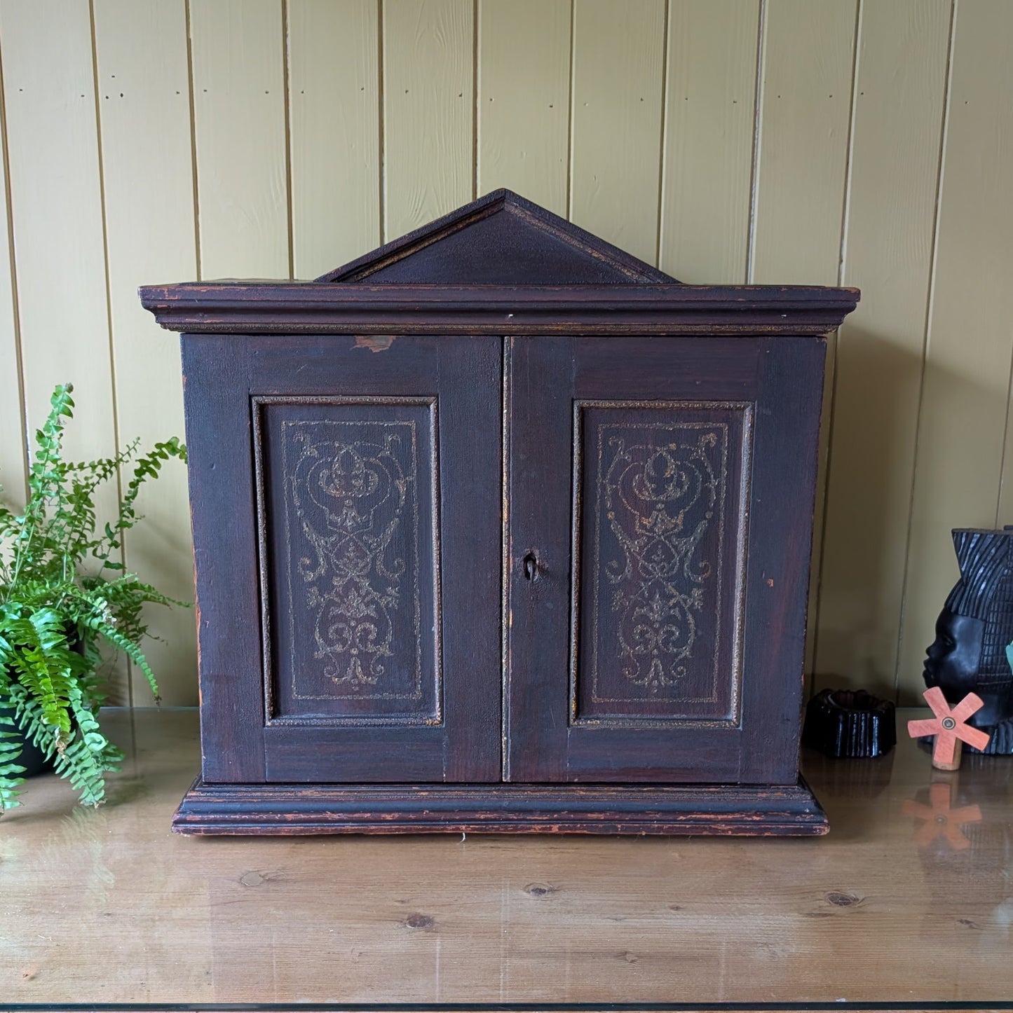 Victorian Ebonized Tabletop Cabinet with Drawers & Gilt Detail c.1890