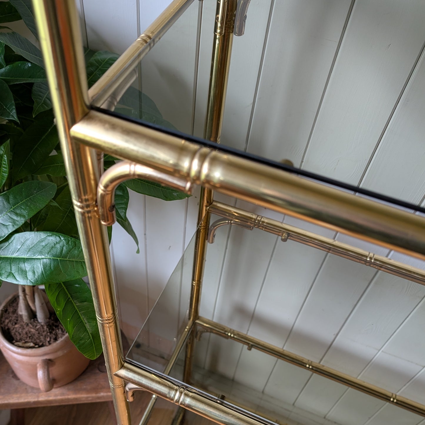 Italian Mid Century Faux Bamboo Brass Shelving Unit