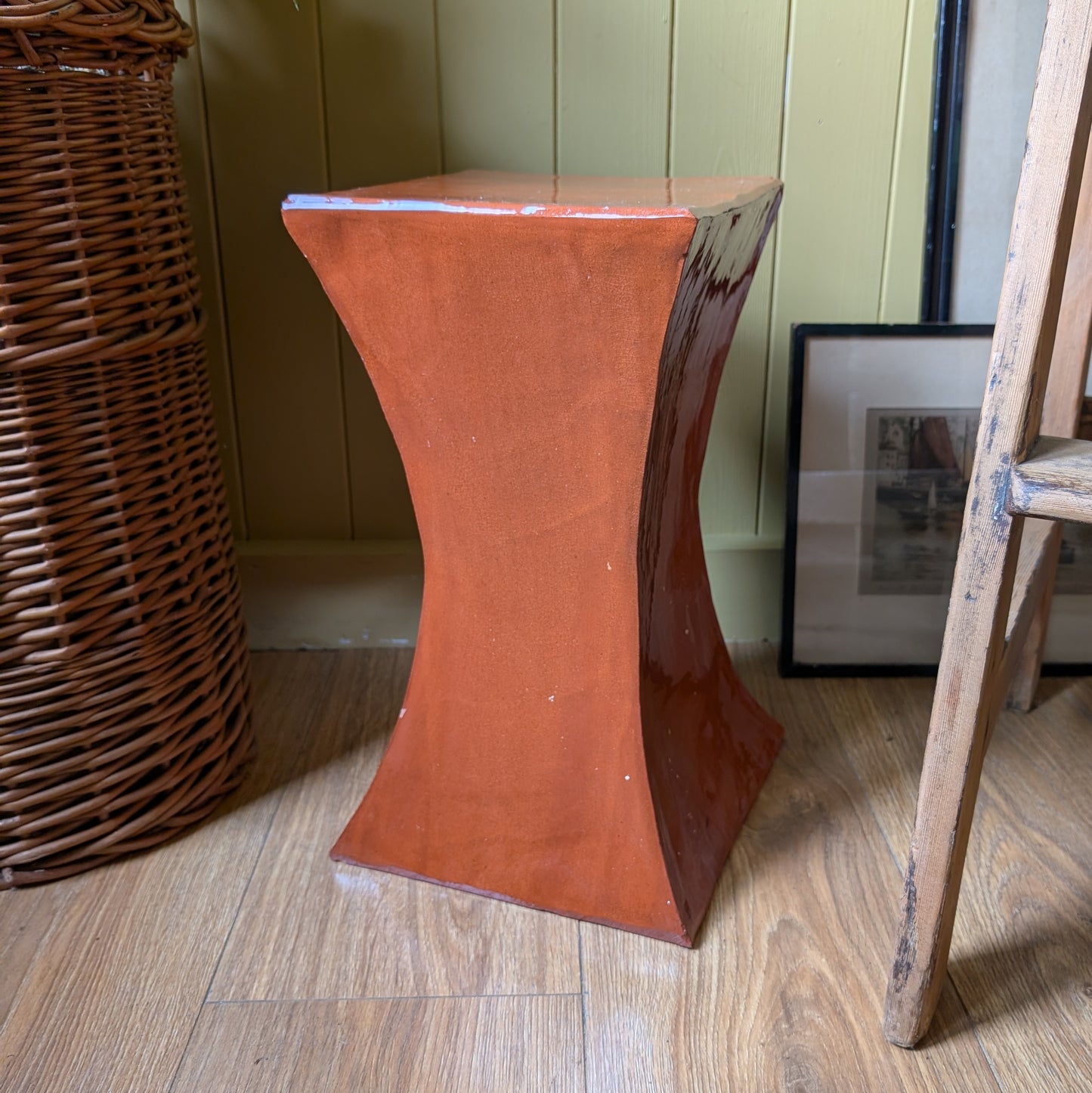 Mid-Century Terracotta Ceramic Pedestal Side Table, 1960s/70s