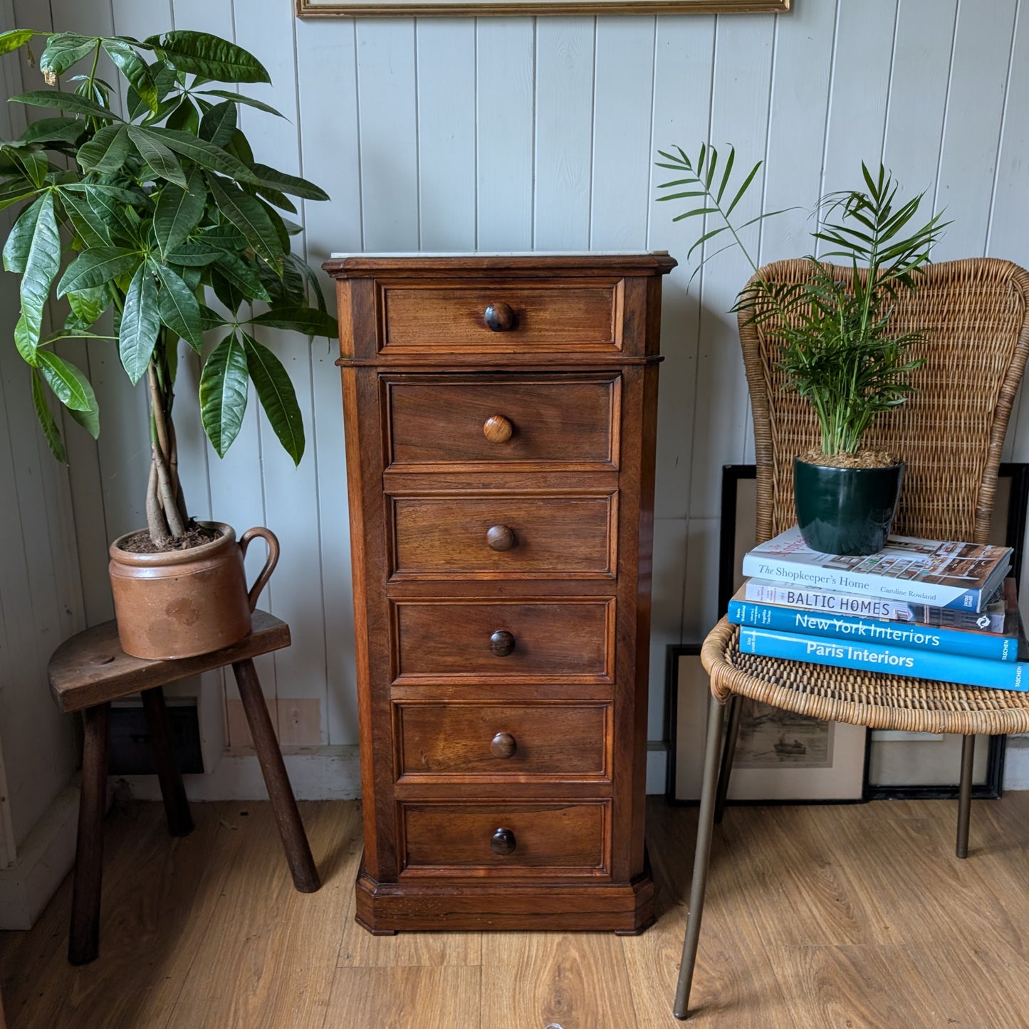French Marble Top Pot Cupboard with Drawers