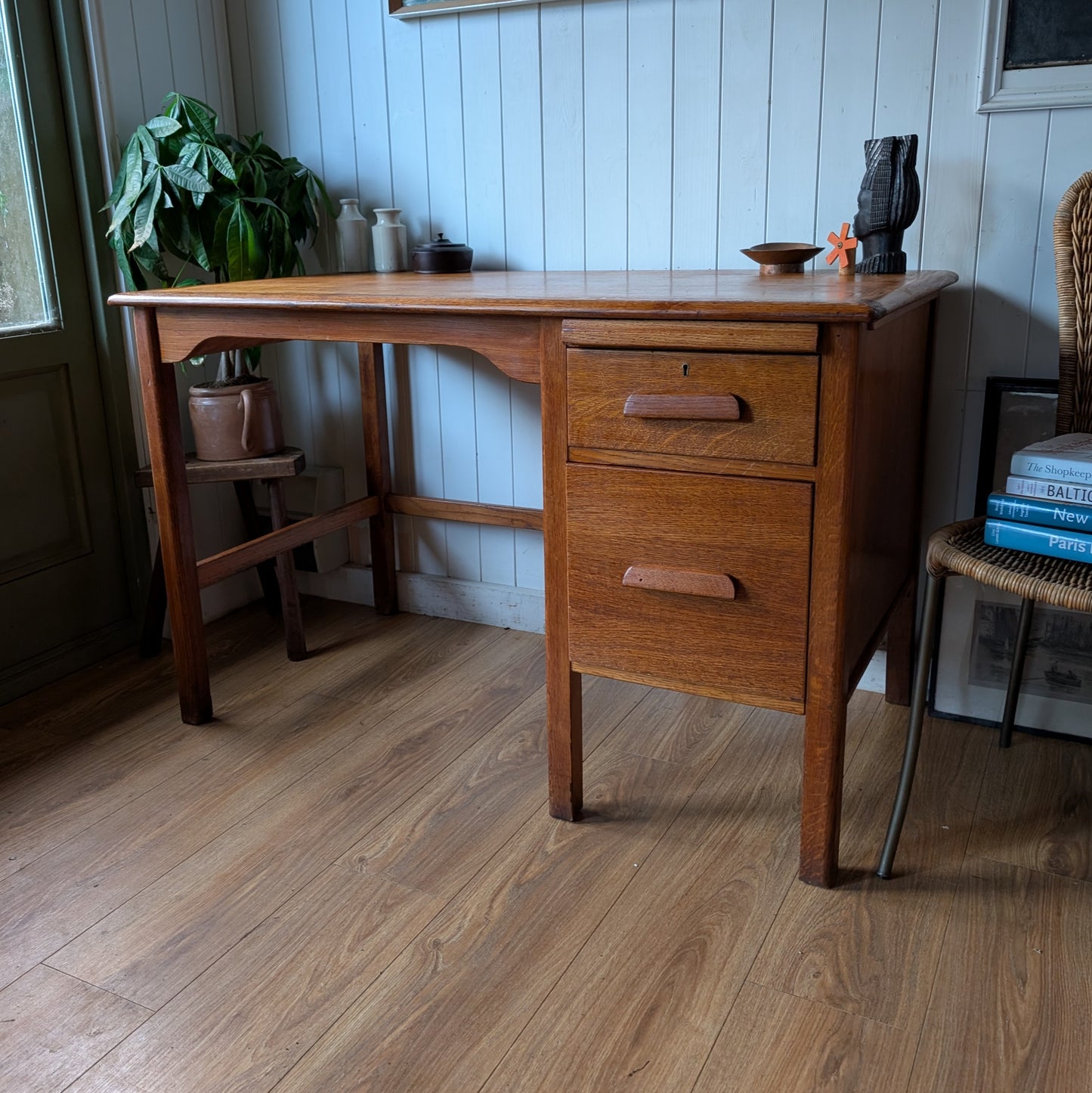 Antique Oak Pedestal Desk