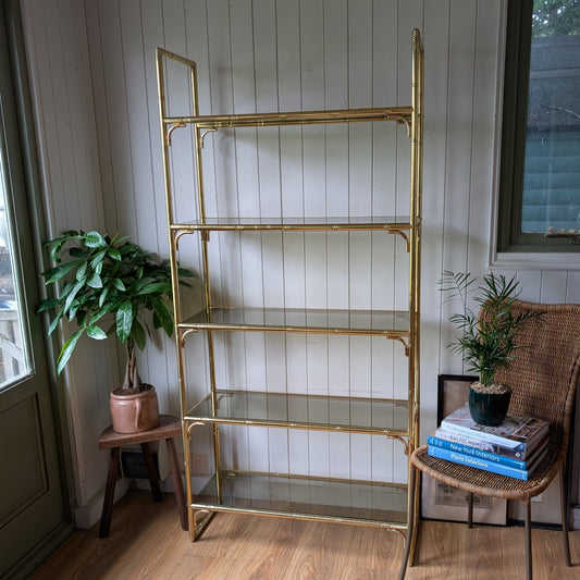 Italian Mid Century Faux Bamboo Brass Shelving Unit