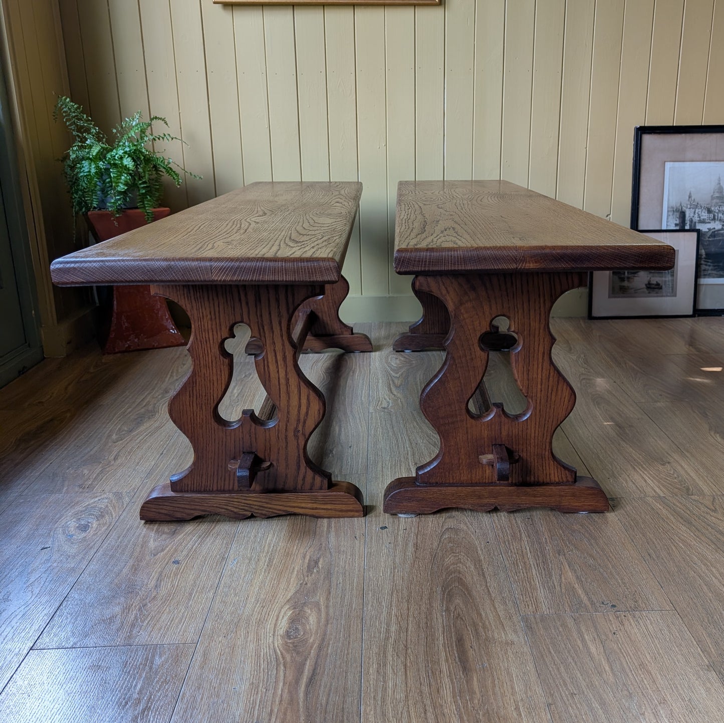 Pair of Vintage Solid Oak Benches