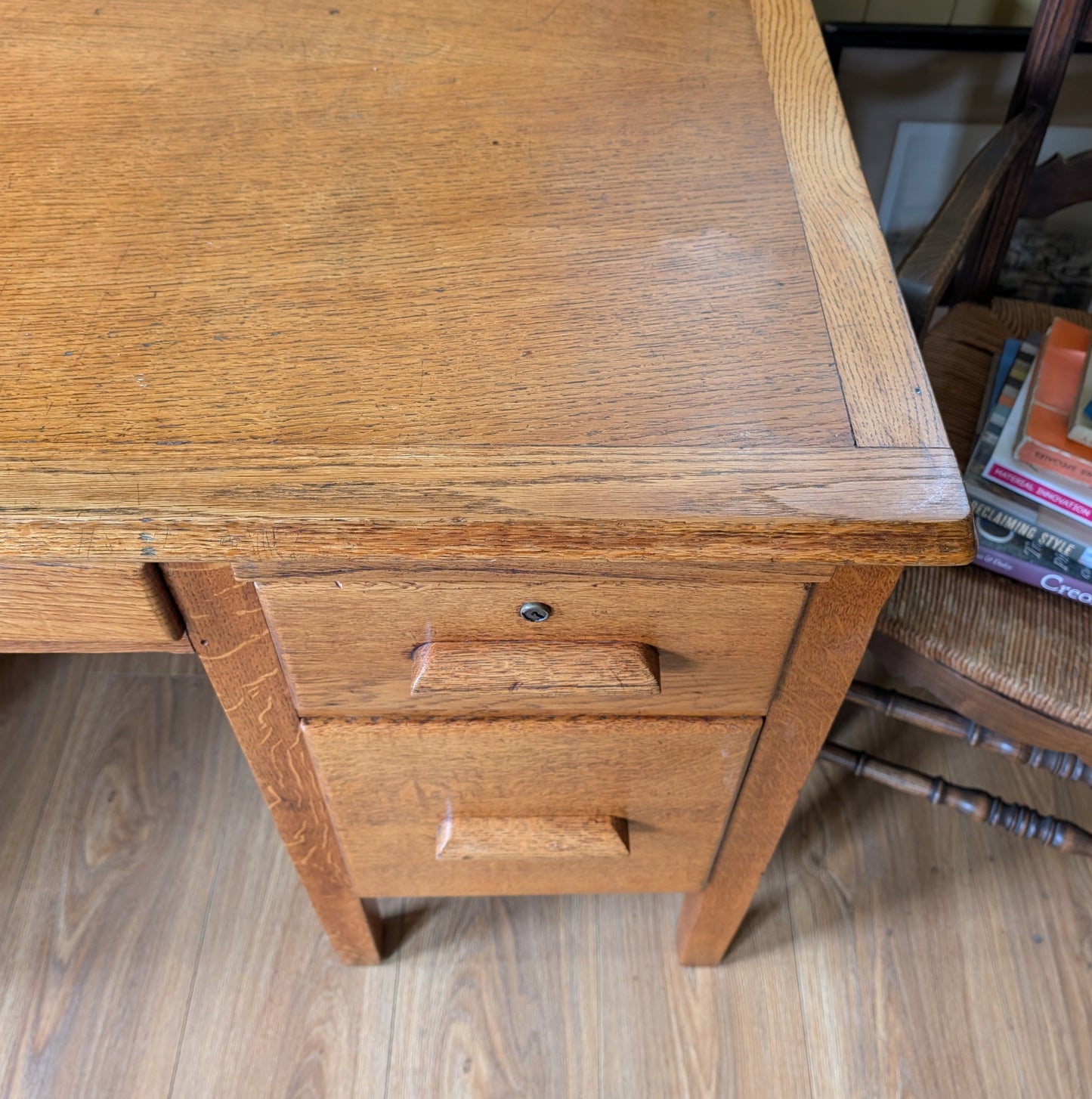 Vintage Oak Twin Pedestal Desk