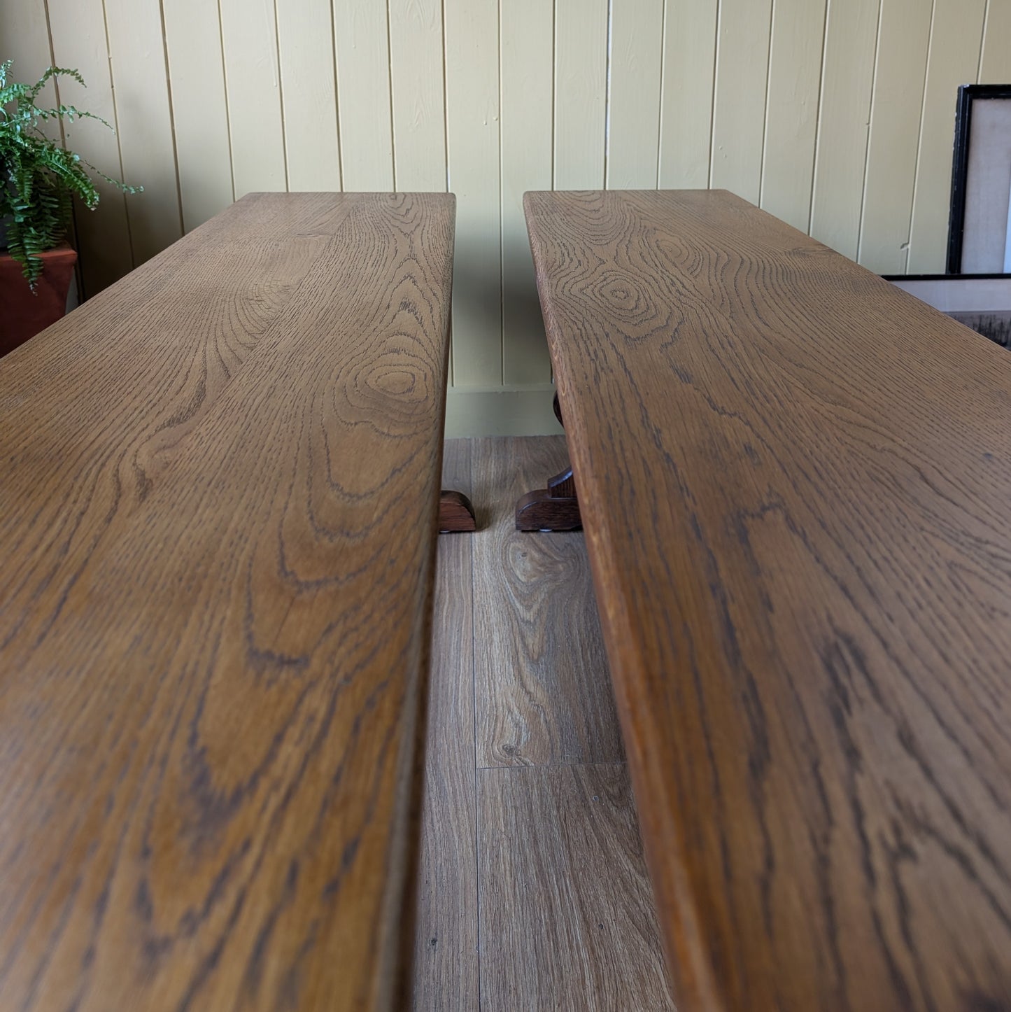 Pair of Vintage Solid Oak Benches