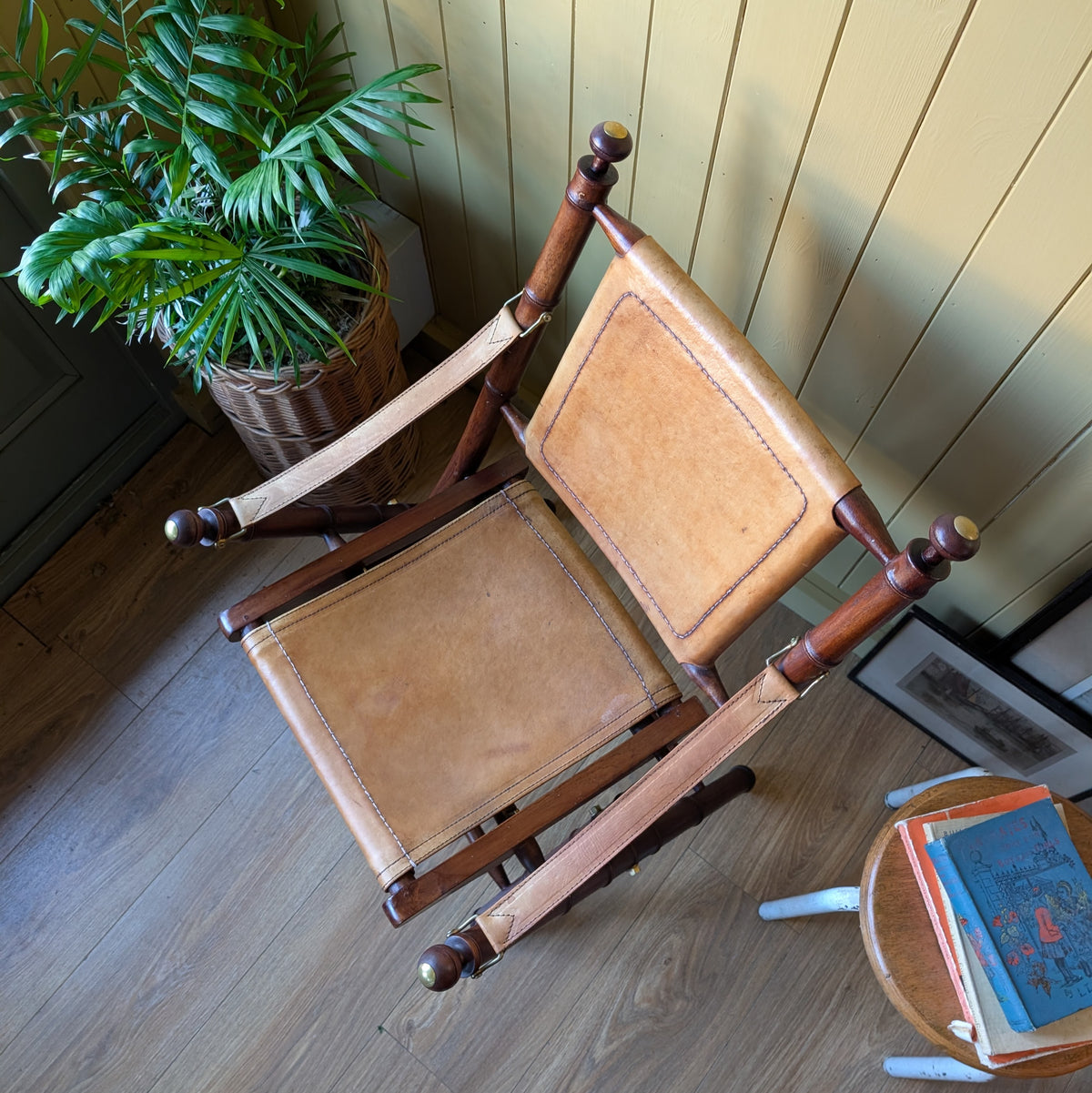 Vintage Faux Bamboo Leather Safari Chair