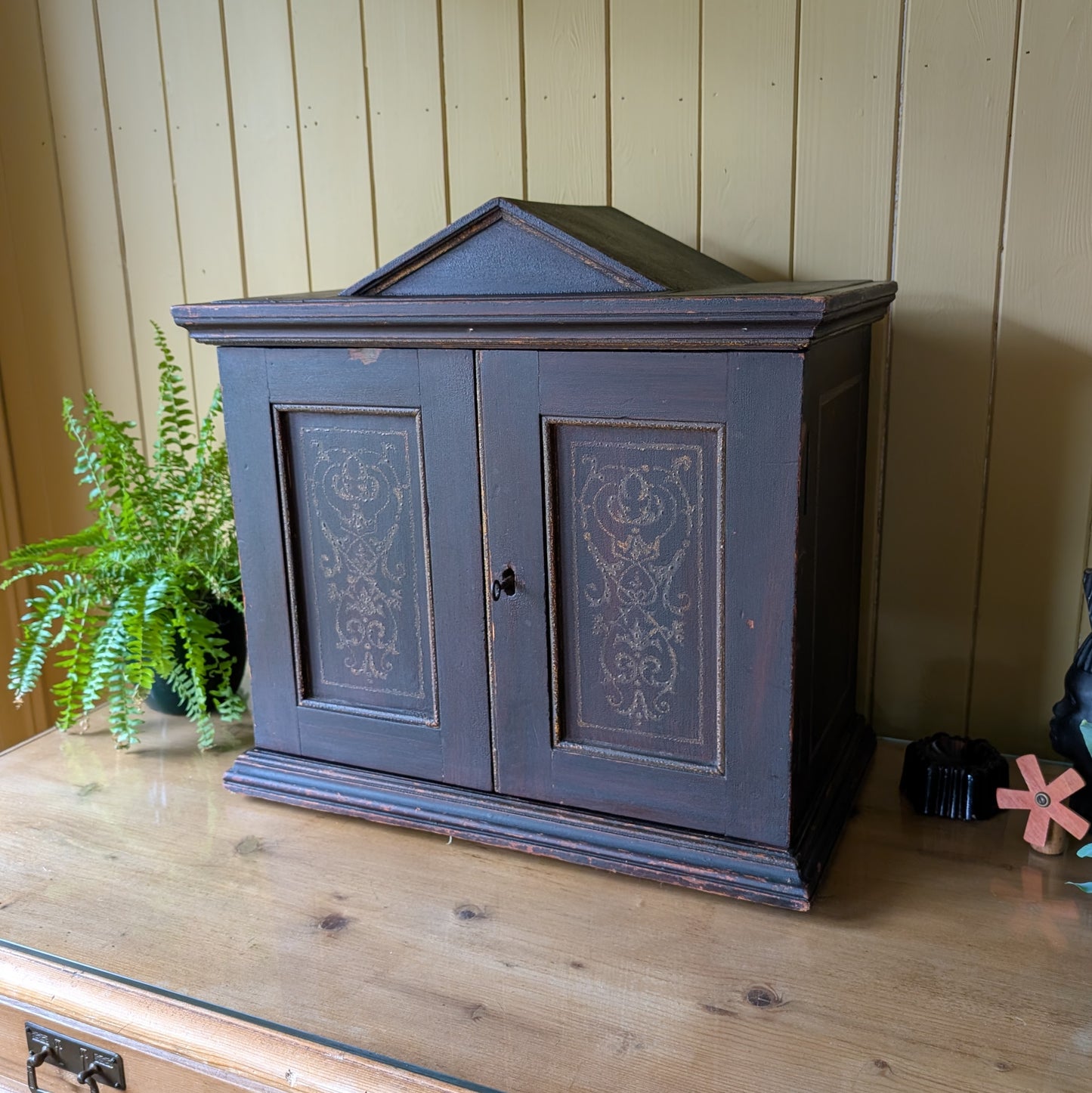 Victorian Ebonized Tabletop Cabinet with Drawers & Gilt Detail c.1890