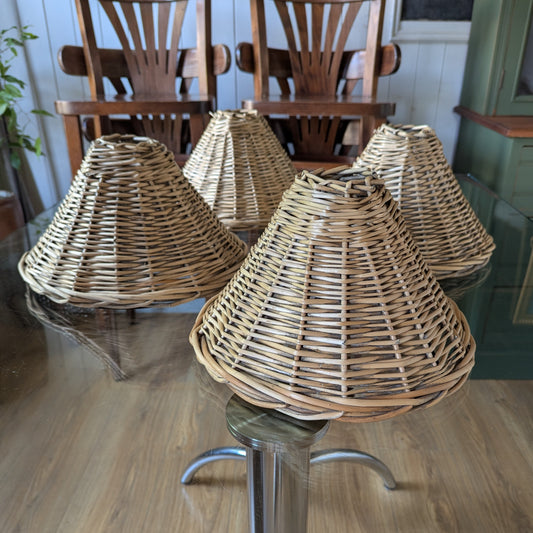 Four Vintage French Rattan Lamp Shades