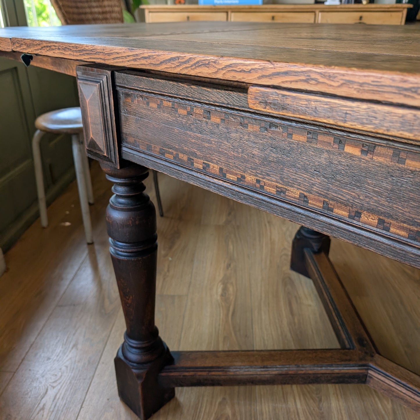 Large Antique Oak Draw Leaf Table