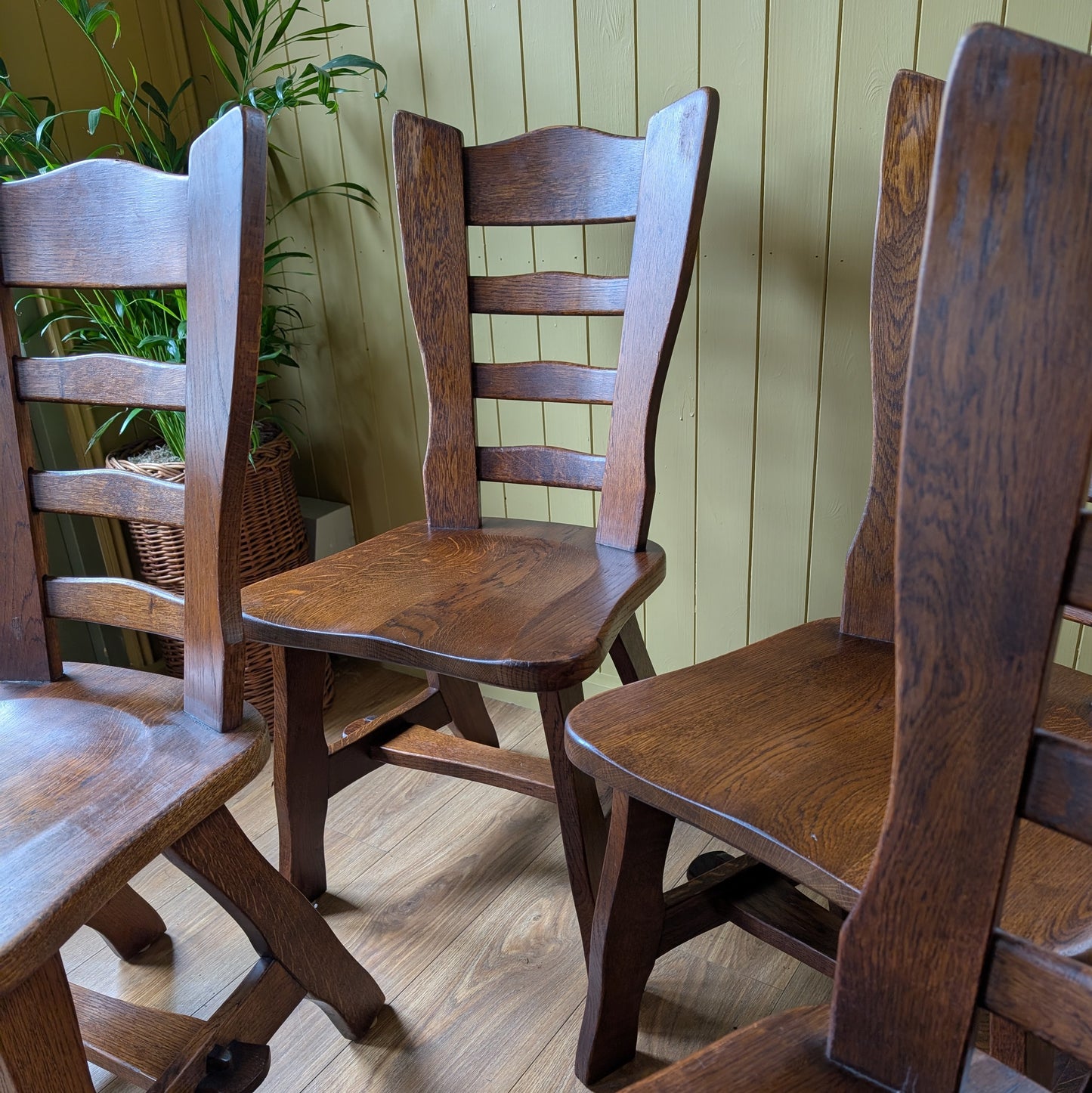 Set of 4 Brutalist Oak Dining Chairs