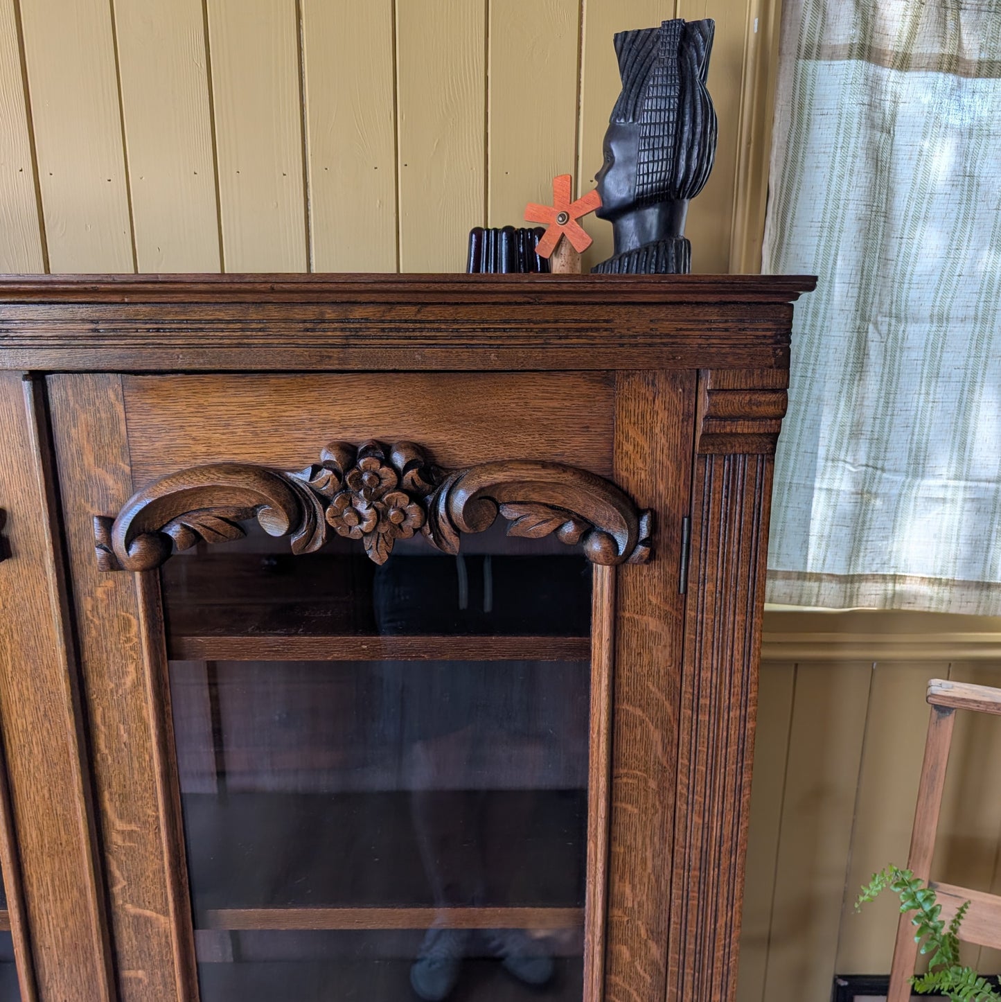 Large Antique Oak Glazed Bookcase