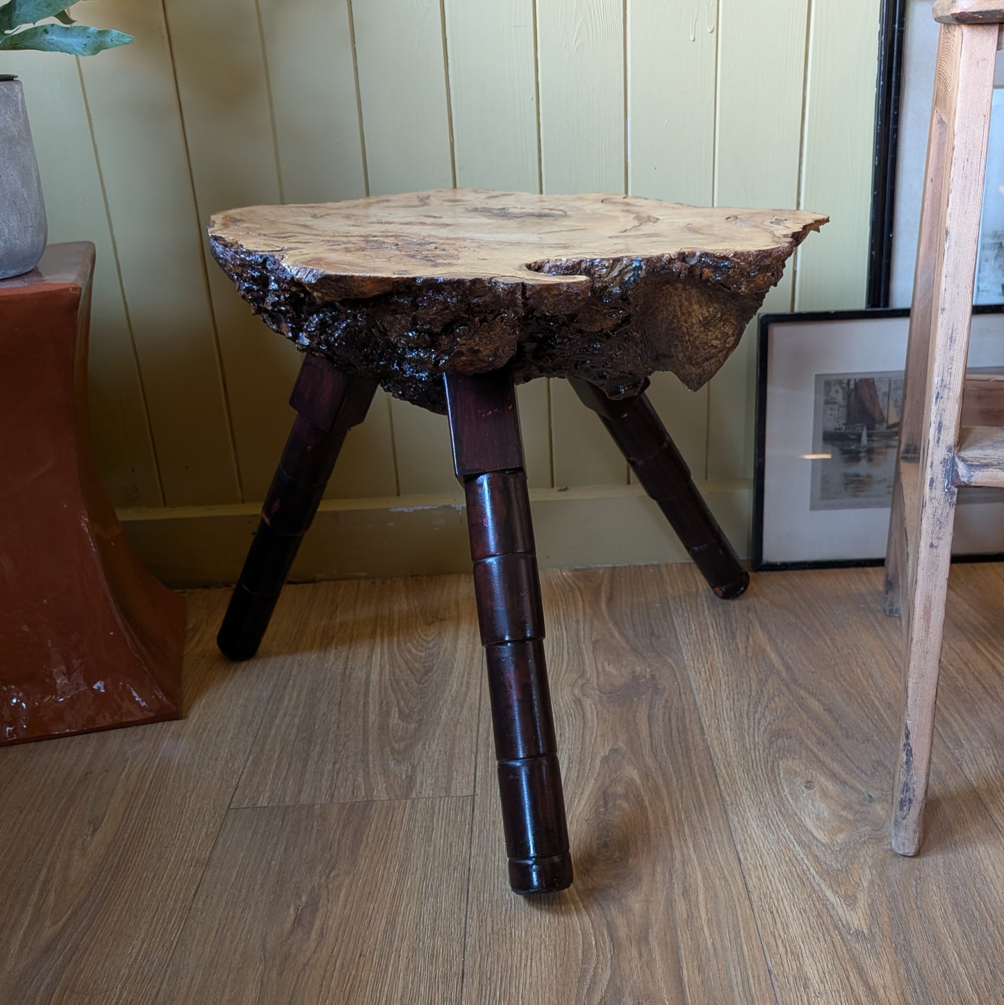 Vintage Studio Craft Burr Wood Tripod Side Table