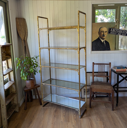 Italian Mid Century Faux Bamboo Brass Shelving Unit