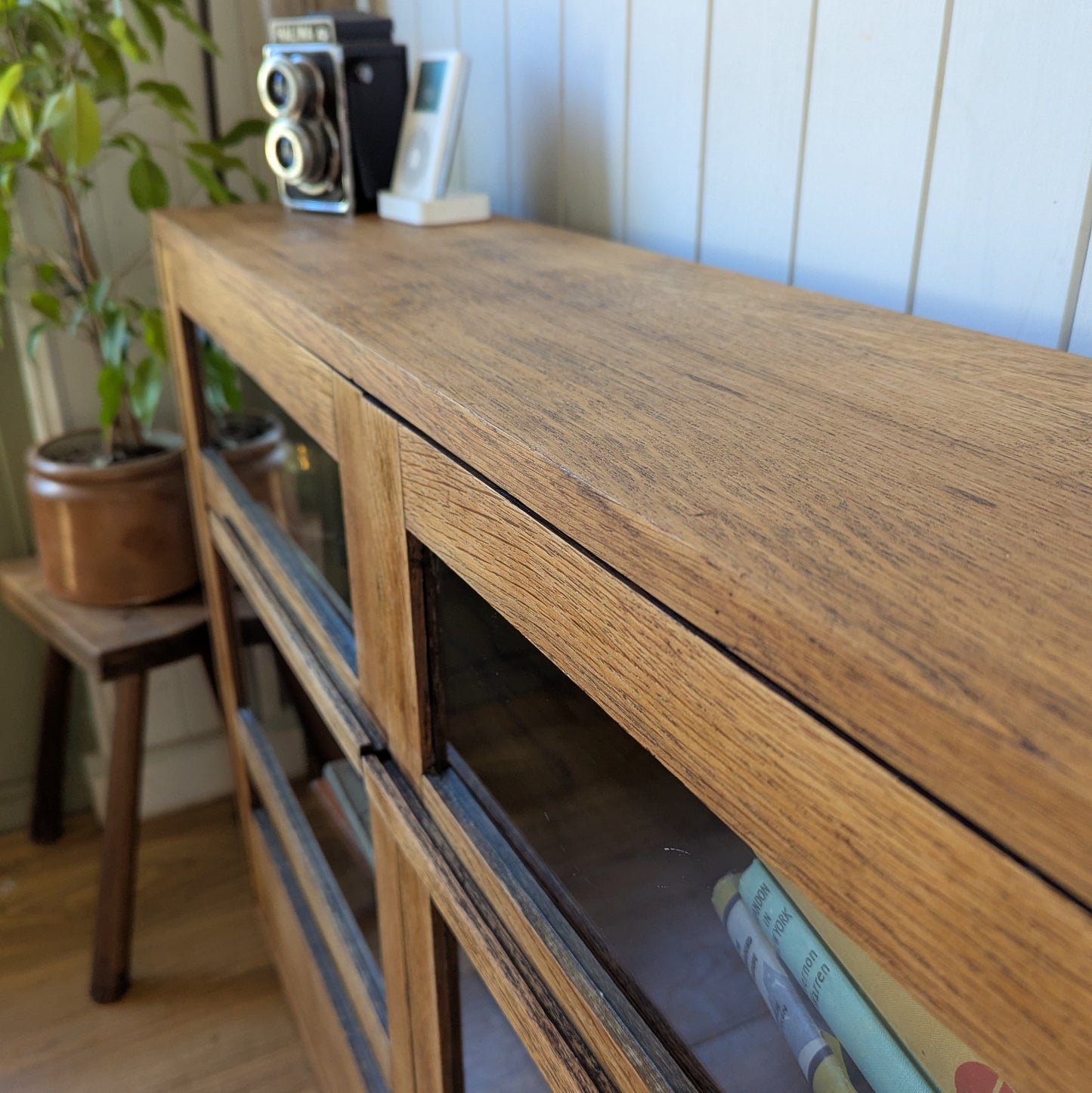 1950s Small Glazed Oak Bookcase