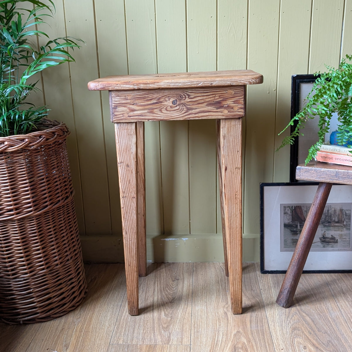 Antique Rustic Pine Stool