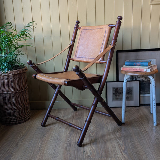 Vintage Faux Bamboo Leather Safari Chair