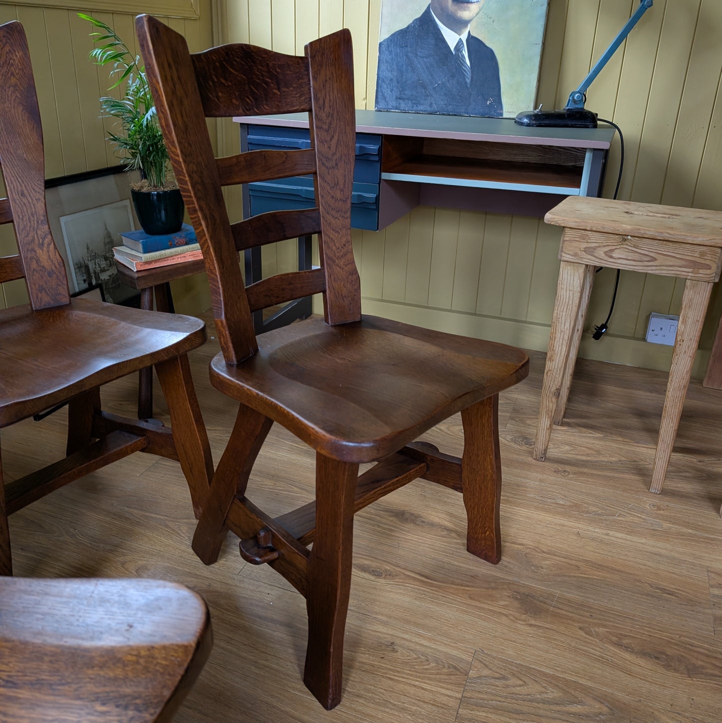 Set of 4 Brutalist Oak Dining Chairs