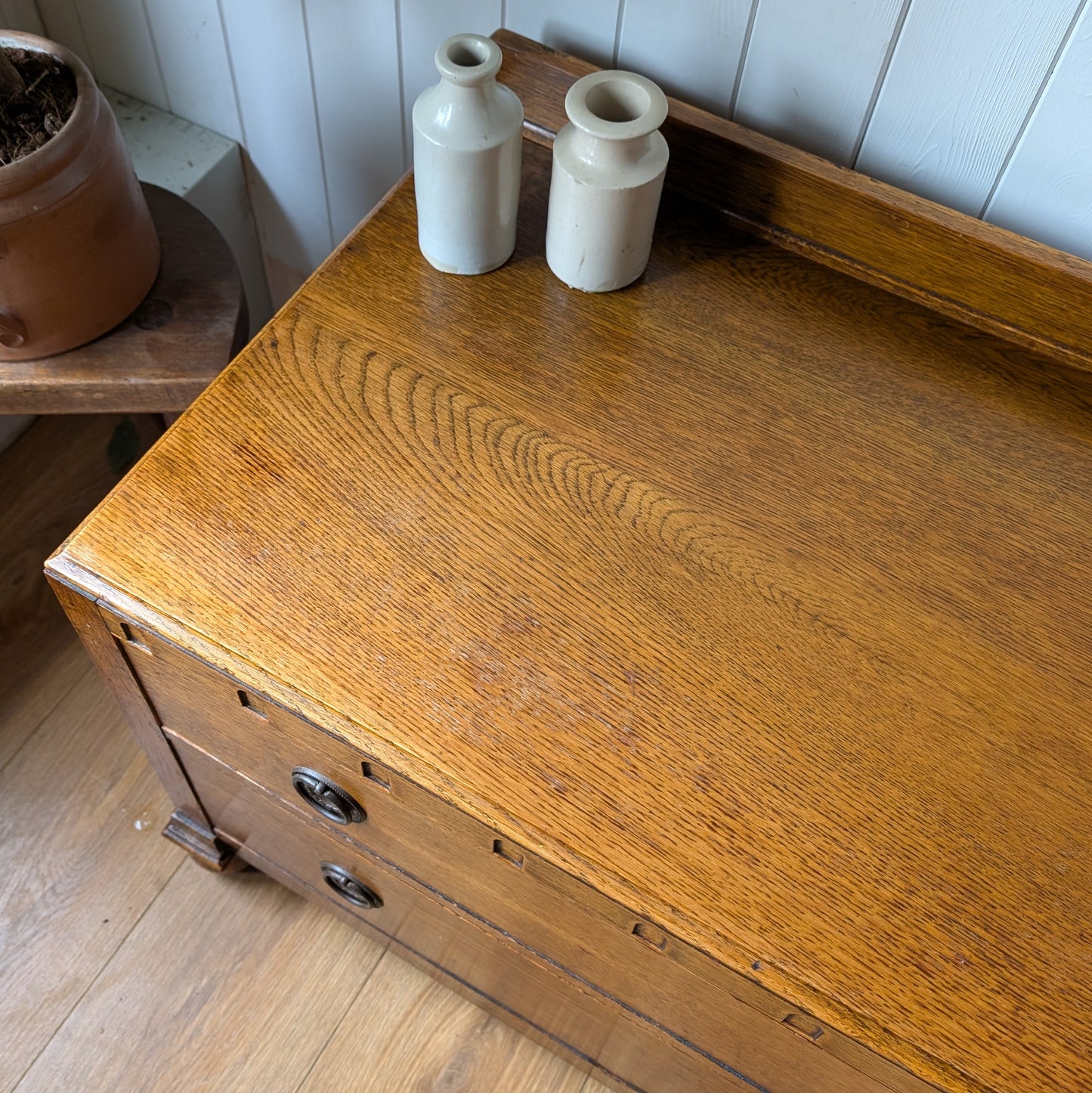 Small Low Antique Oak Chest of Drawers