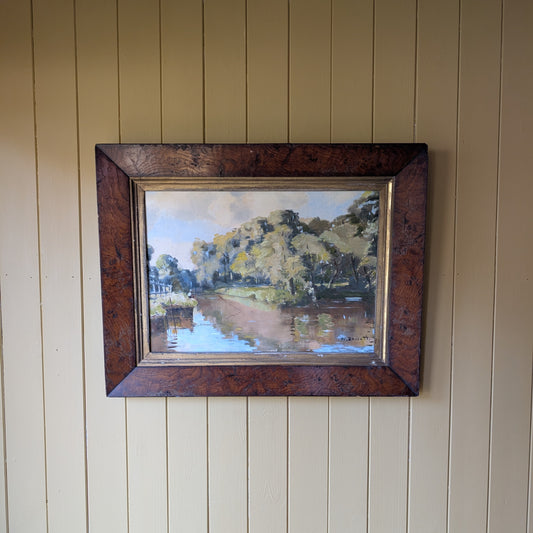 Antique Oil Painting "The Angler" by W Baucutt