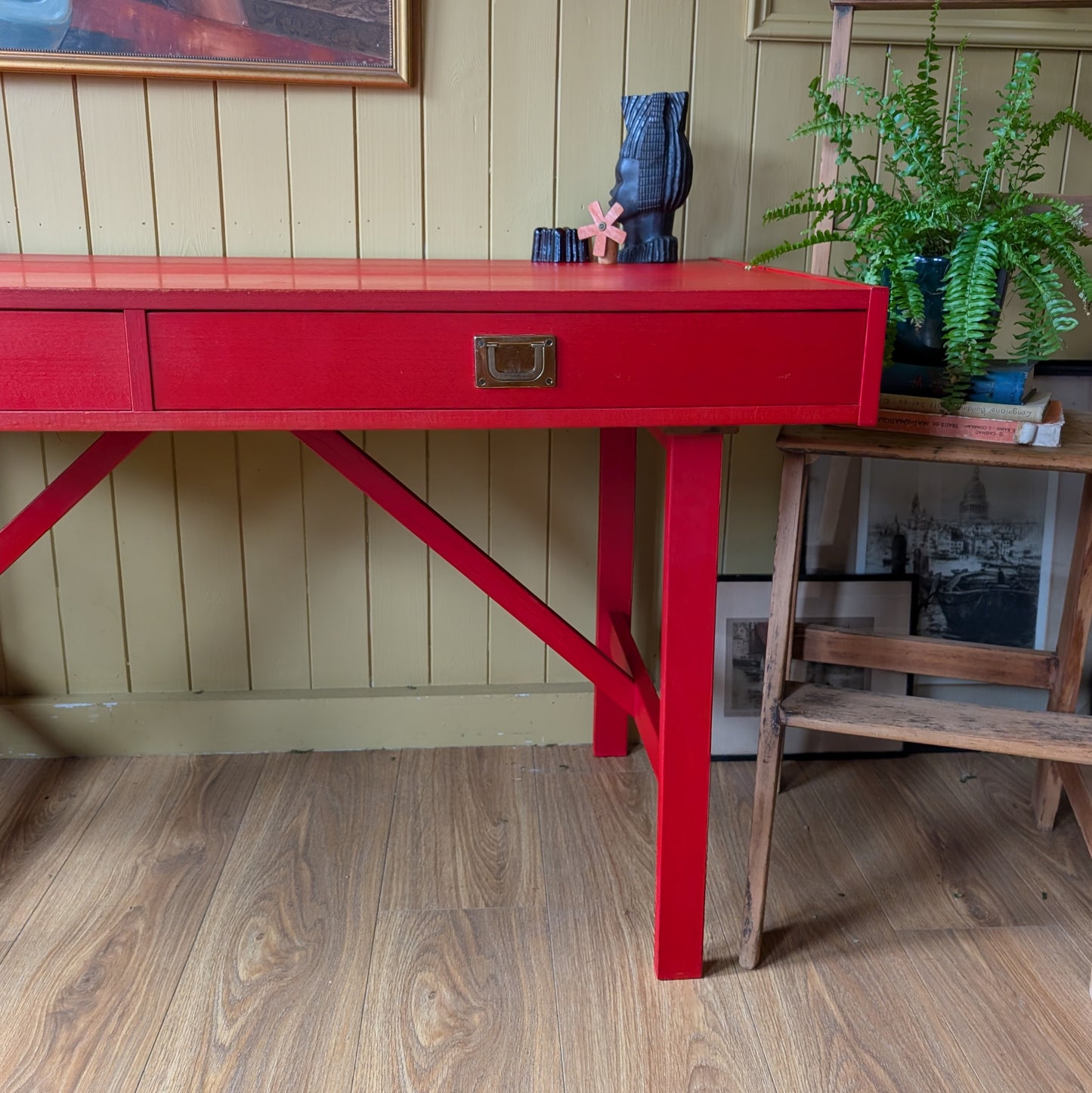 Danish Mid-Century Desk with Brass Campaign Handles