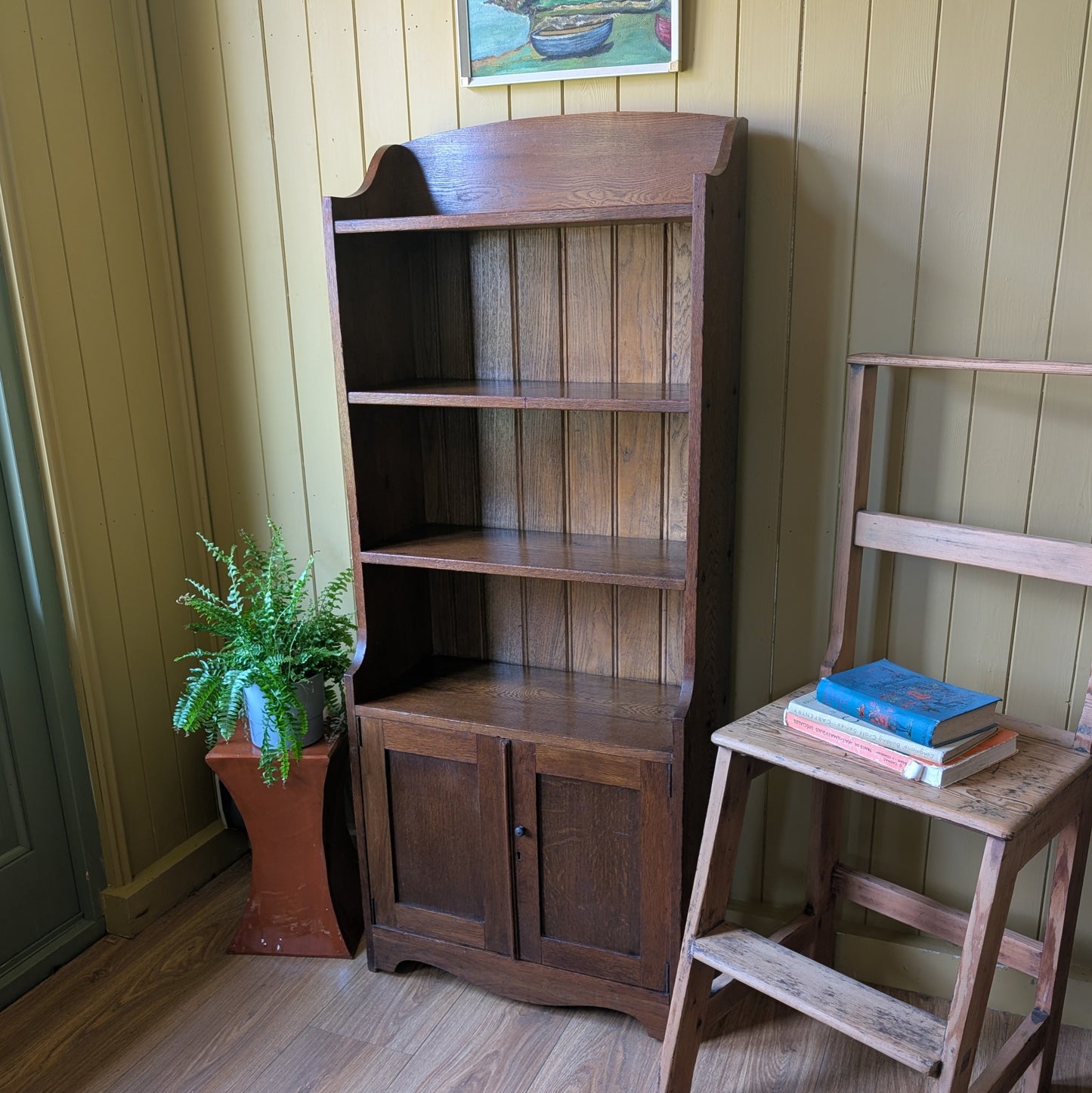 Narrow Antique Oak Bookcase with Bookcase.