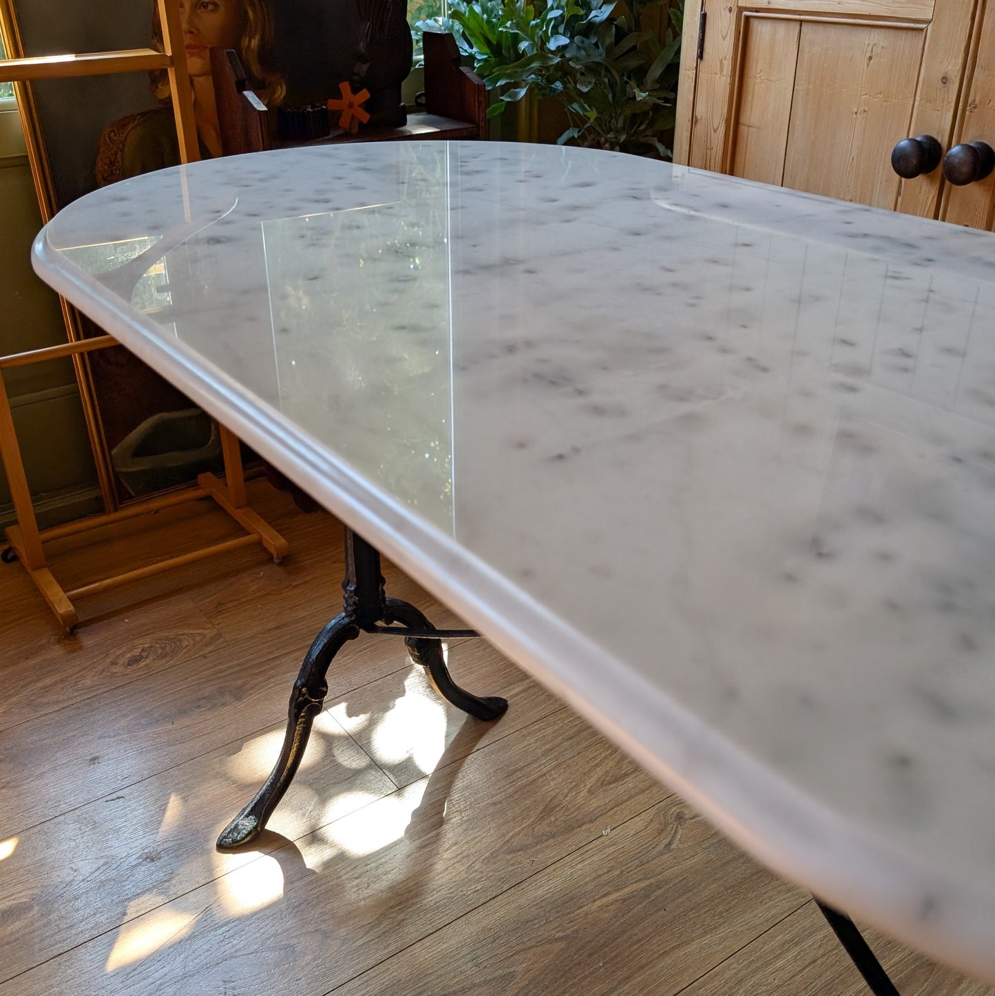 Vintage French Cast Iron Bistro Table with Marble Top