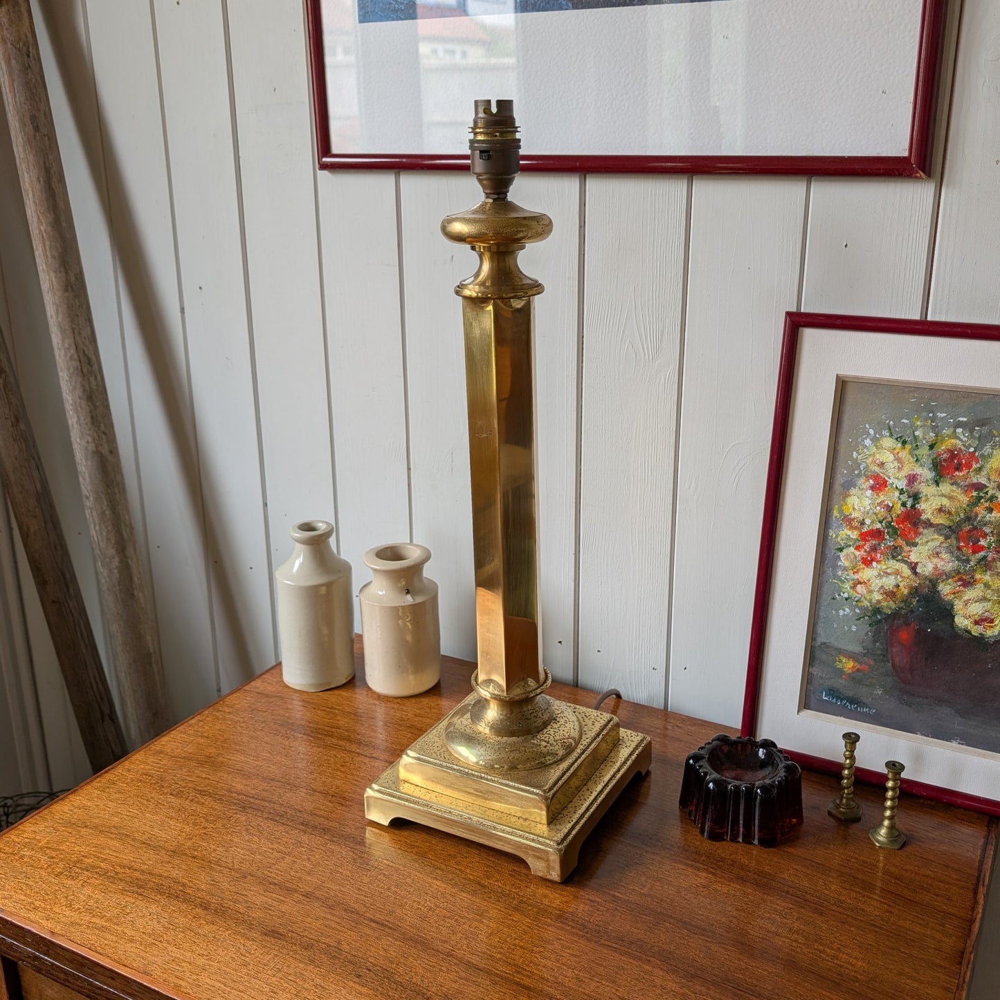 Large Vintage Brass Column Lamp