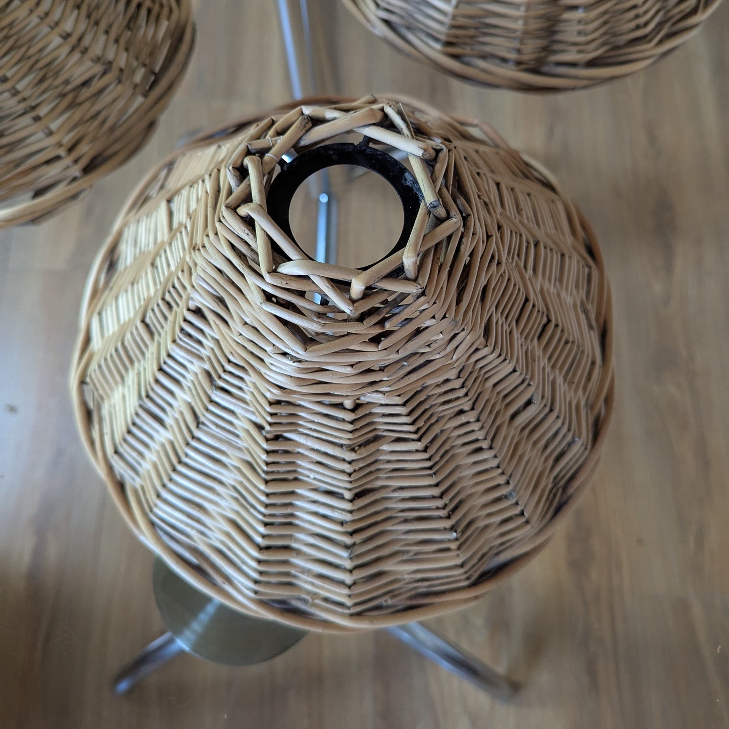 Four Vintage French Rattan Lamp Shades