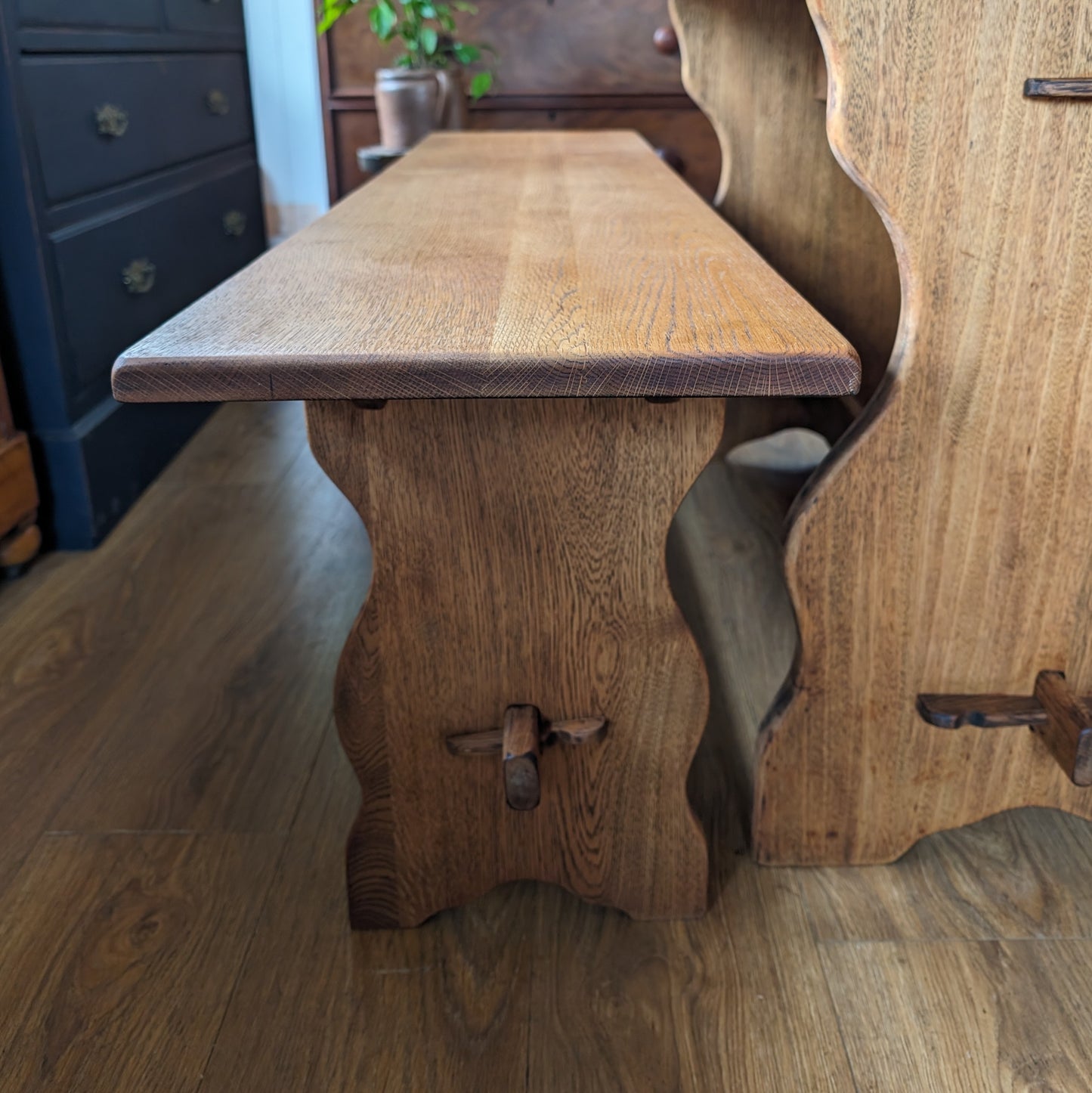 Oak Farmhouse Table, Bench and Two Chairs