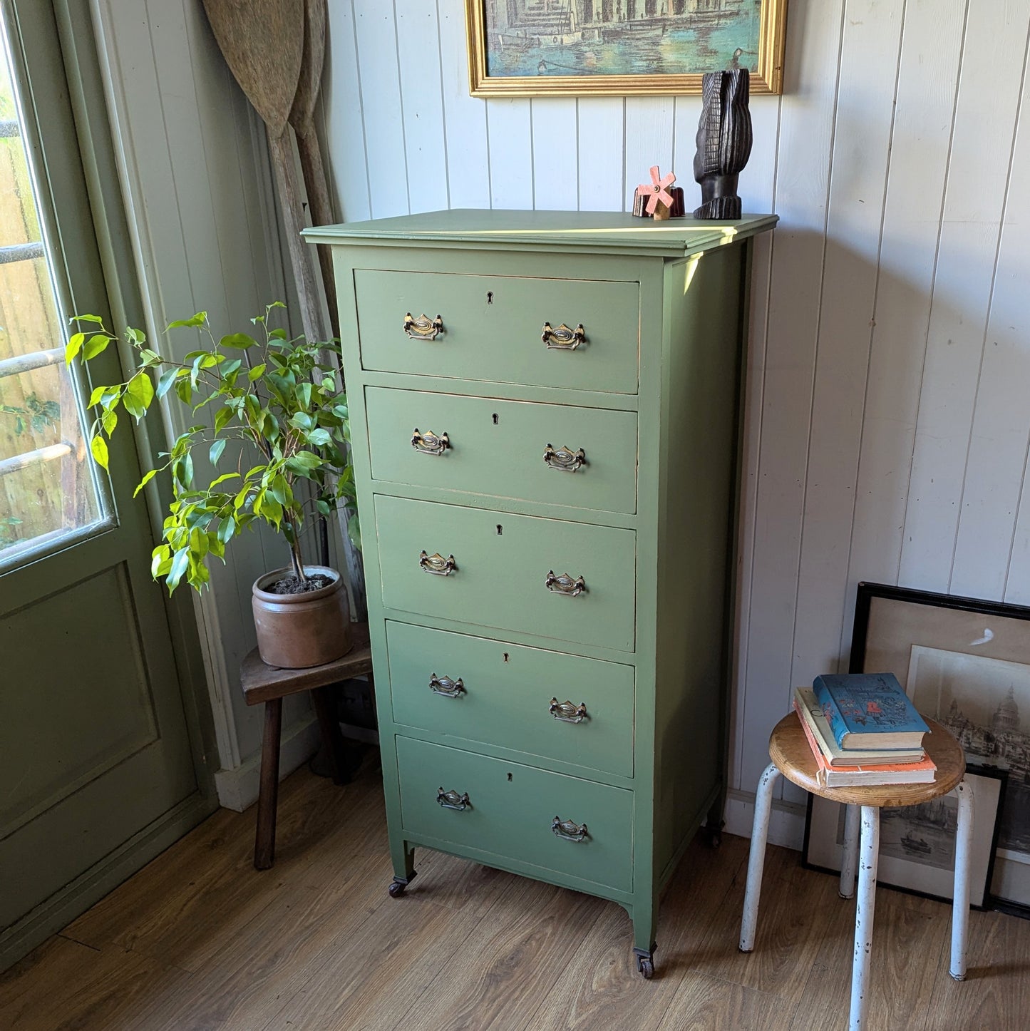 Tall Painted Antique Chest of Drawers