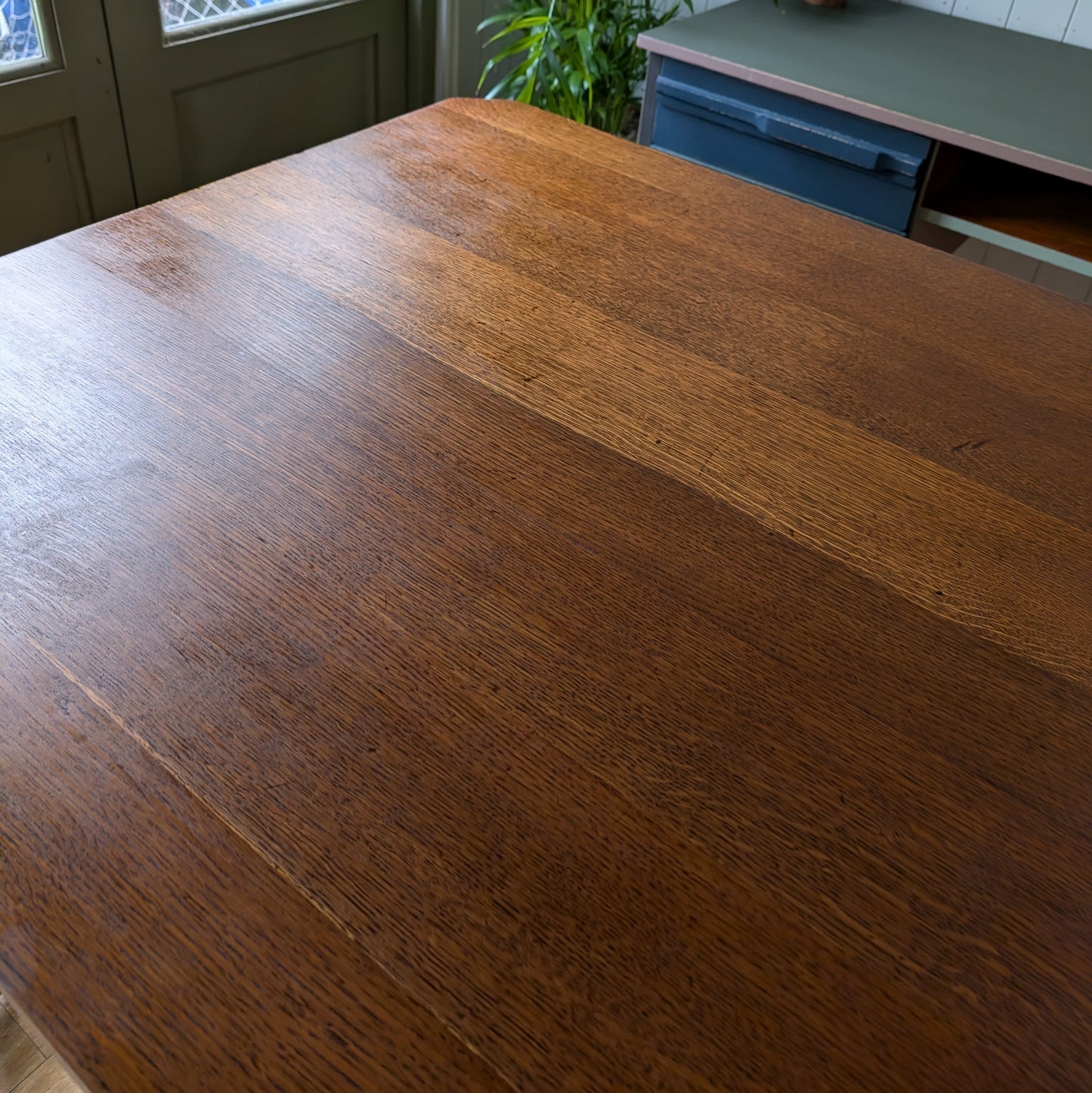 Oak Arts and Crafts Hay Rake Dining Table