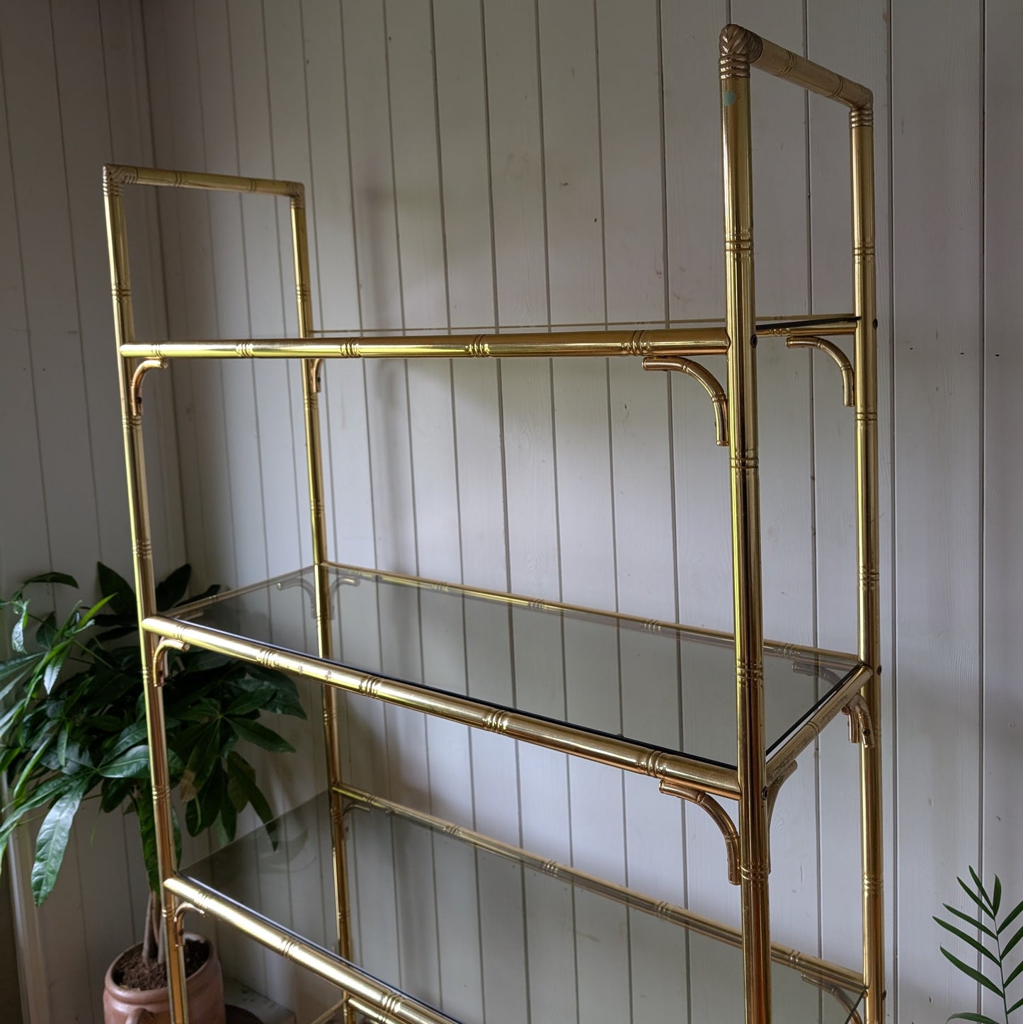 Italian Mid Century Faux Bamboo Brass Shelving Unit