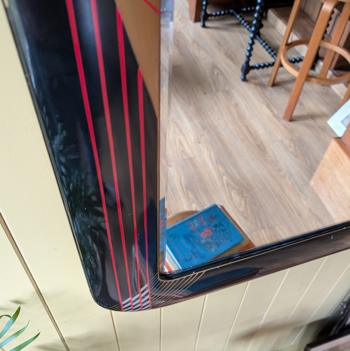 1980s Geometric Black Lacquer Wall Mirror